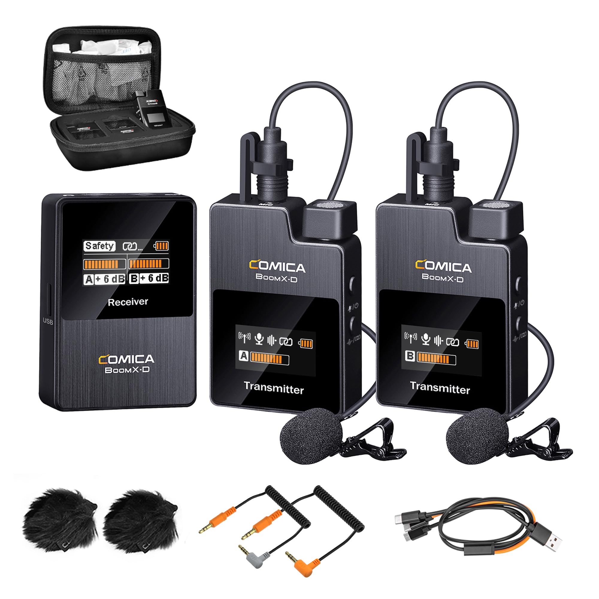 COMICA BoomX-D2 Wireless Lavalier Microphone, 2.4G Dual Lapel Mic with 2 Transmitters, Noise Cancellation, 656ft Range, Compatib