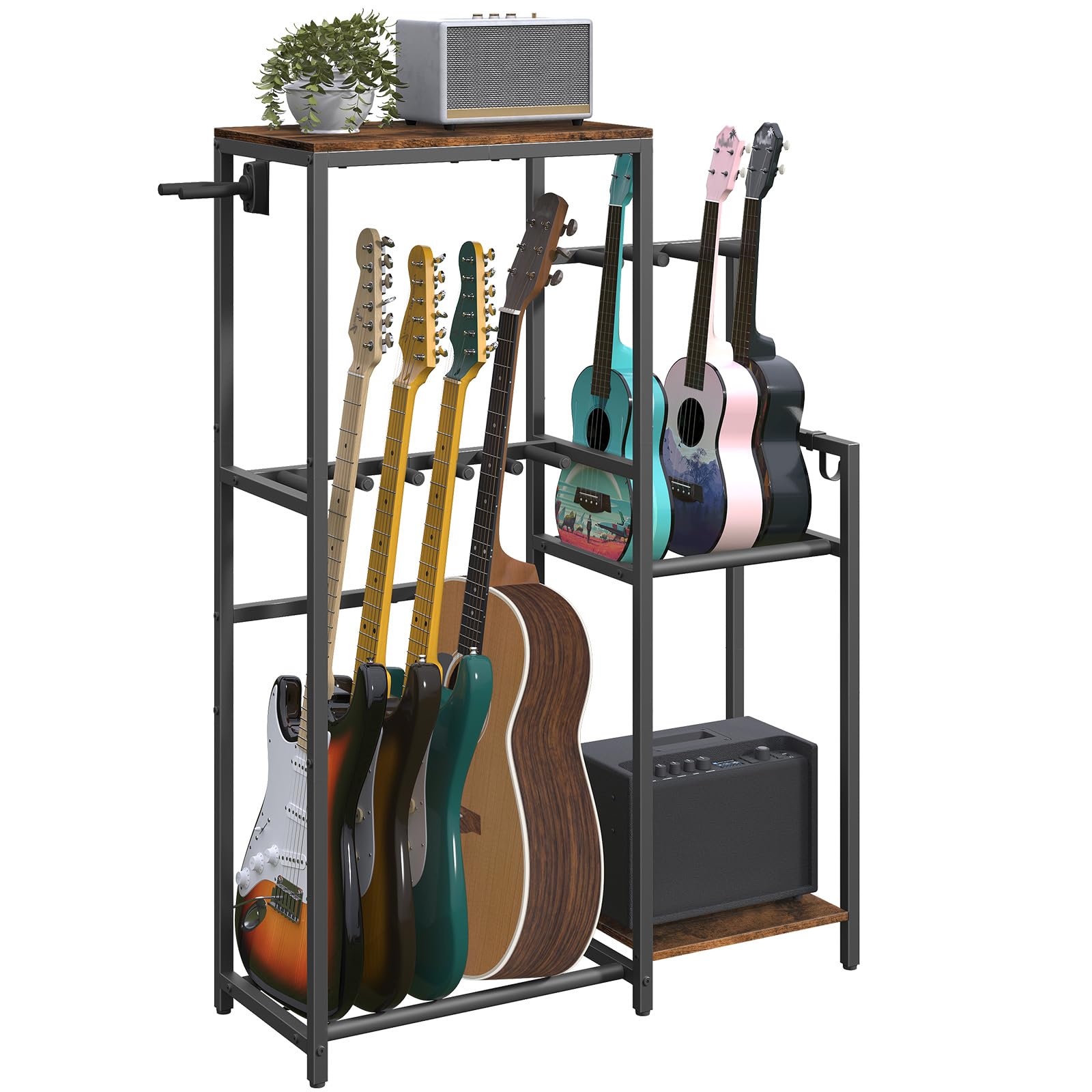 MAHANCRIS Guitar Stand, Multi-Guitar Rack, for Acoustic, Electric Guitar, Bass, Ukulele, Banjo, for 5 Guitars, Guitar AMP Stand,