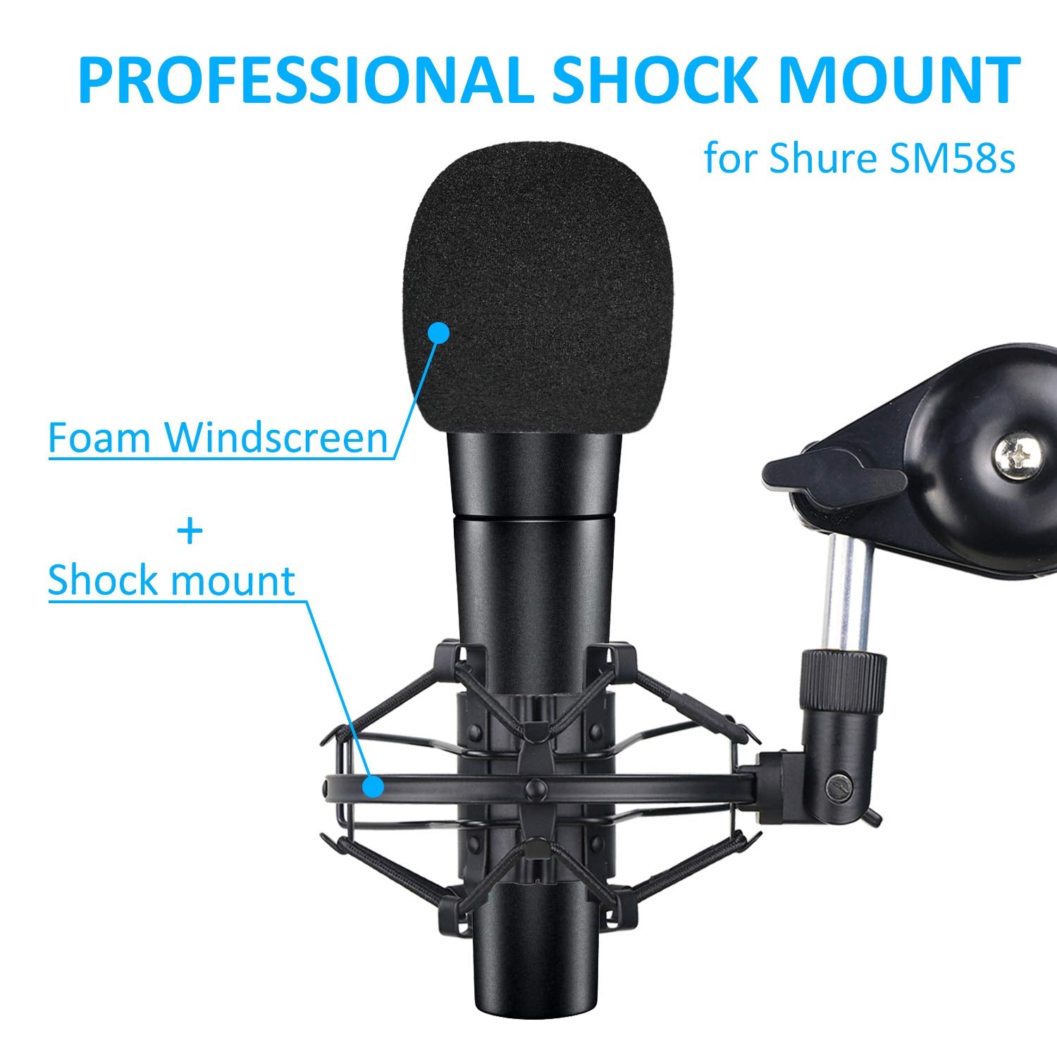 Sunmon Sm58S Microphone Shock Mount Holder With Foam Windscreen For Absorbe Vibration And Noise, Pop Filter Suitable For Sm58S,