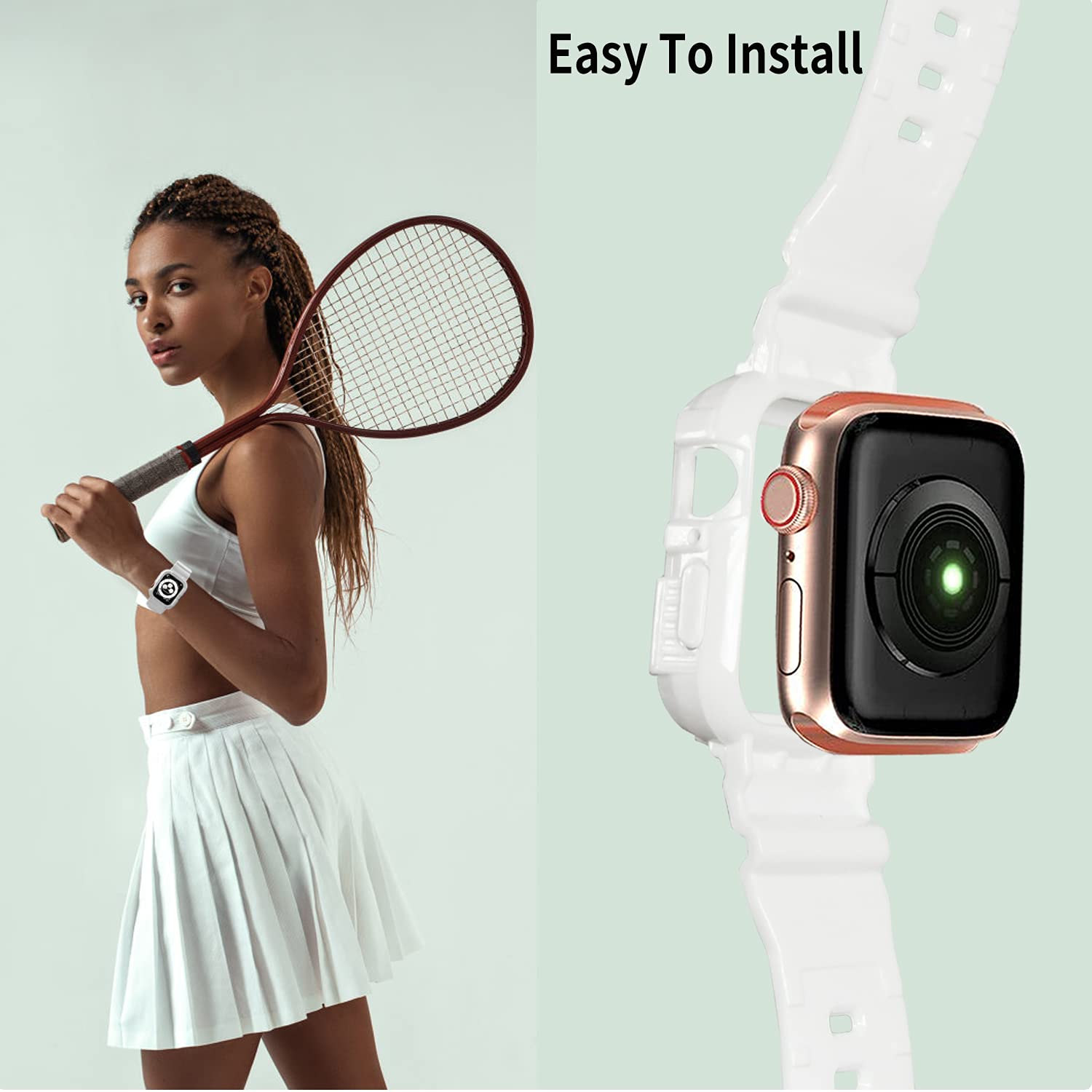 Blingbrione Band With Case Compatible For Apple Watch Band 41Mm/38Mm/40Mm ,Silicone Soft Sport Loop Iwatch Transparent Strap Wri