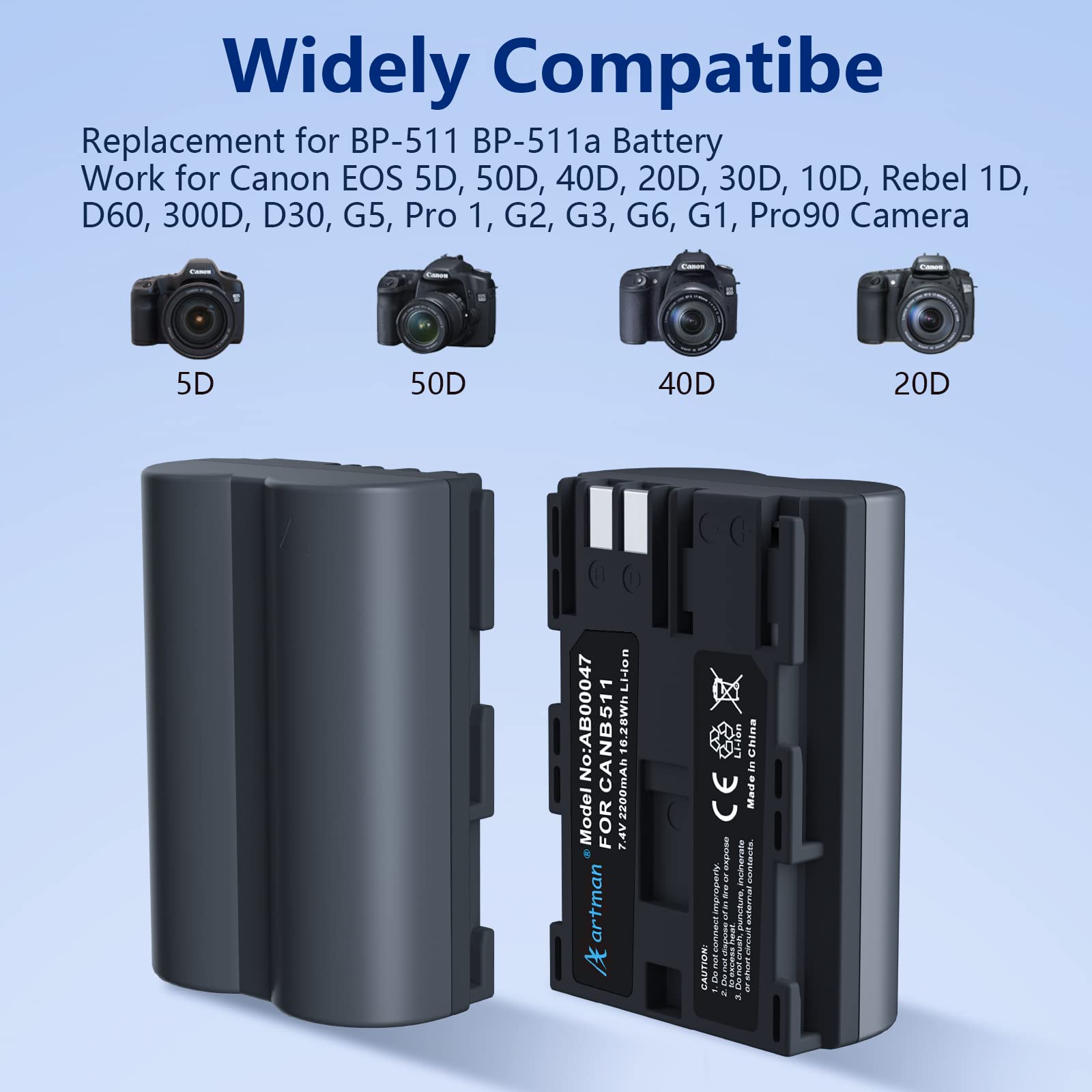 Artman Bp 511 Bp 511A Battery 2 Pack 2200Mah And Dual Usb Charger Set Compatible With Canon Eos 5D 50D 40D 30D 20Da 20D 10D 300D