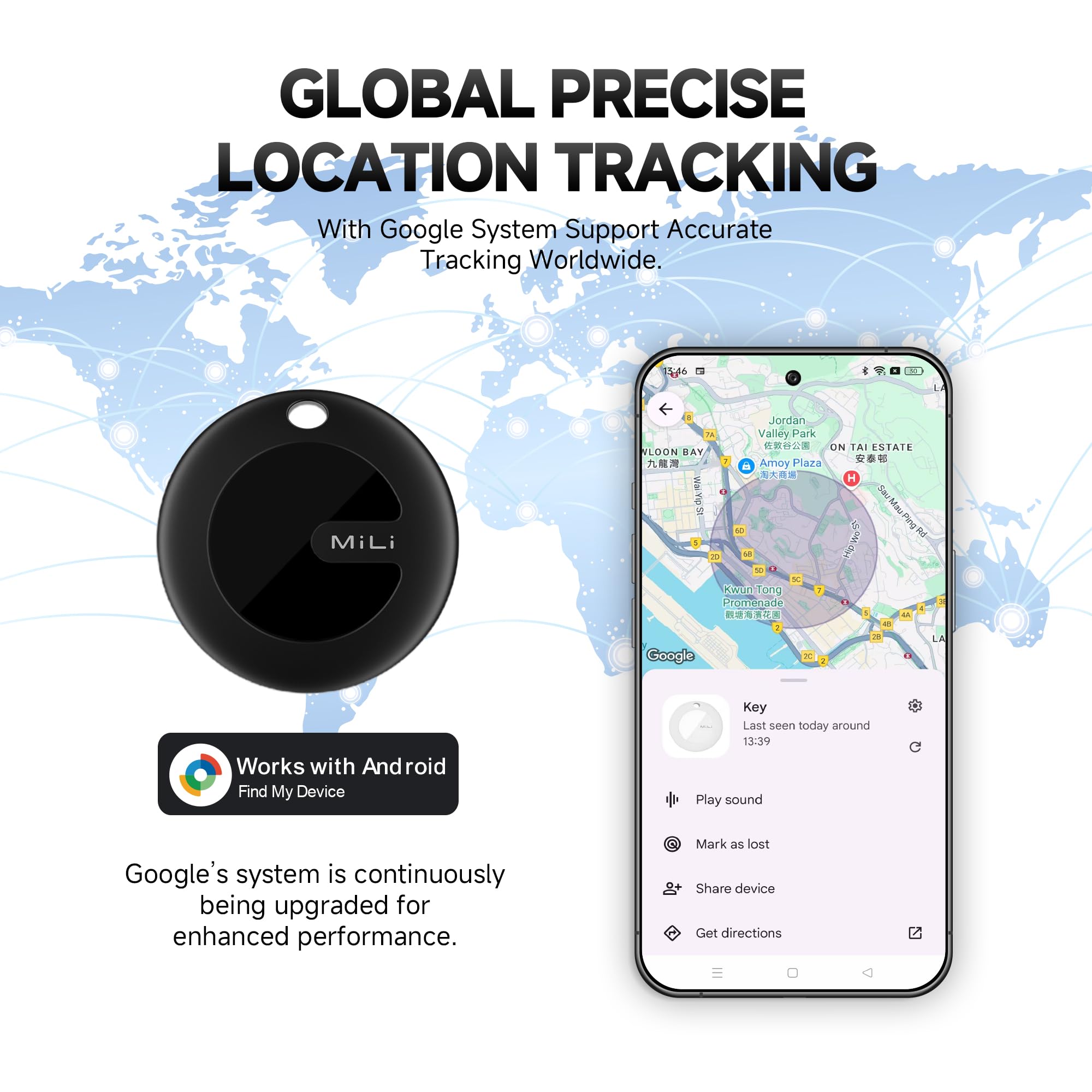 Mili Bluetooth Tracker For Android, Google Certified Key Finder/Luggage Tracker/Item Locator Compatible With Google Find My Devi
