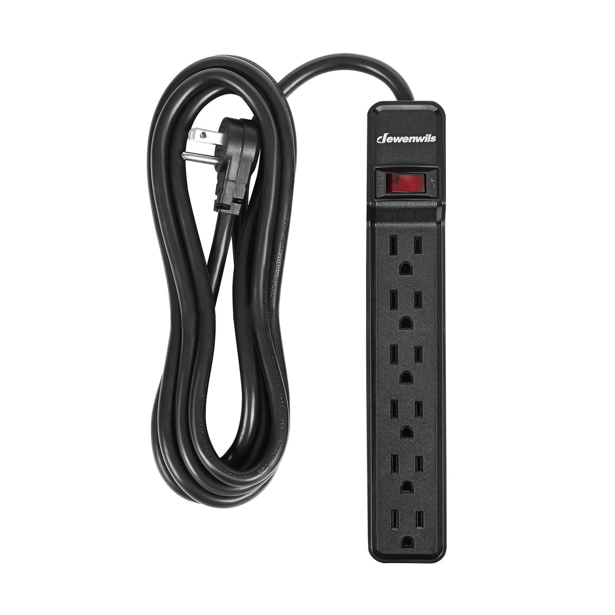 Dewenwils 6 Outlet Power Strip Surge Protector With 10 Foot Long Extension Cord, Low Profile Flat Plug, 15 Amp Circuit Breaker,
