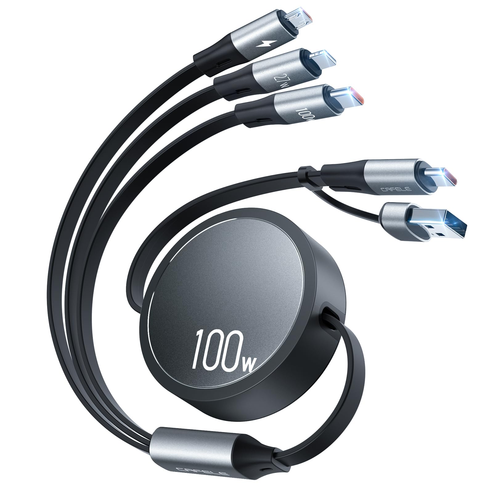 CAFELE 100W Multi Charging Cable, 6in1 Retractable USB C/A Cable, 5A Fast Charger Cord for Multiple Devices with Type C/L/Micr