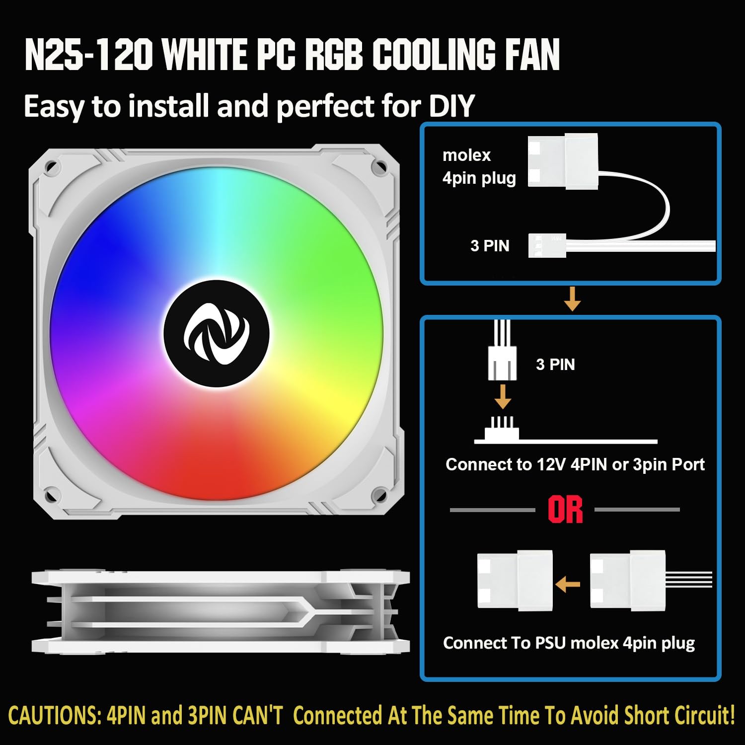 120Mm Case Fan 3 Pack Rgb Case Fans, N25 120 White Silent 1,200Rpm Pc Fans, Hydraulic Bearing   White 120Mm Rgb Fans With 12V 3