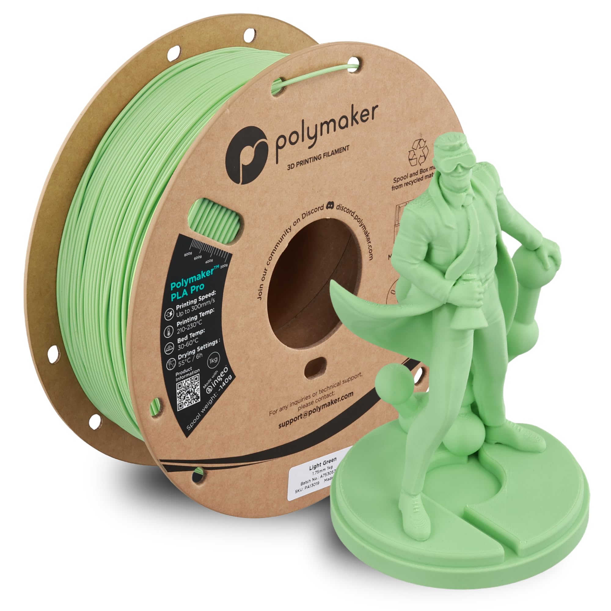 Polymaker PLA Pro 3D Printing Filament Light Green 1.75mm 1KG, High-Impact Tough PLA, Fast Printing up to 300mm/s, High Speed Ne