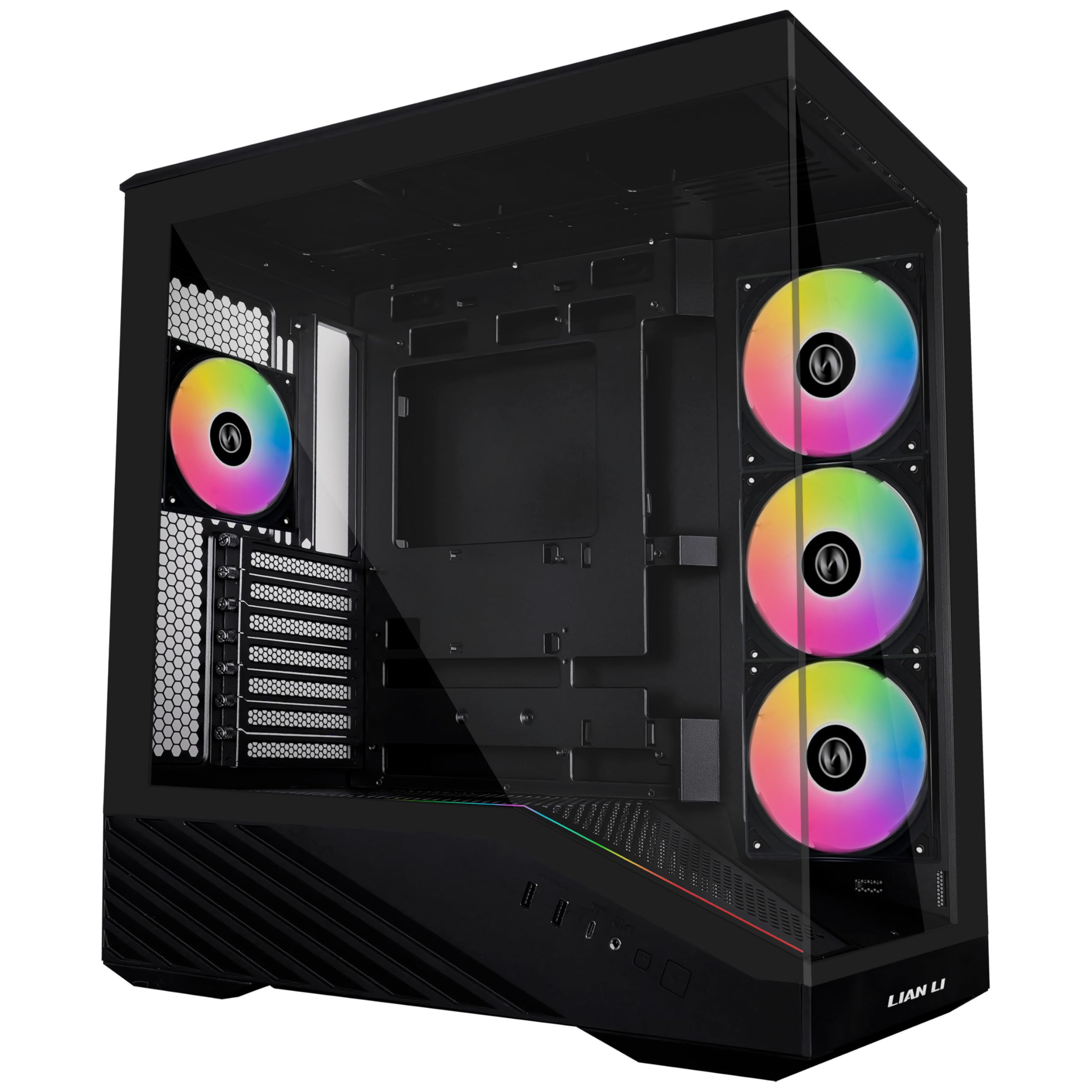 Lian Li V100 Mid Tower Case - Black, ATX Support, Mesh Front Panel, Tempered Glass, USB-C, Tool-Free Side Panel
