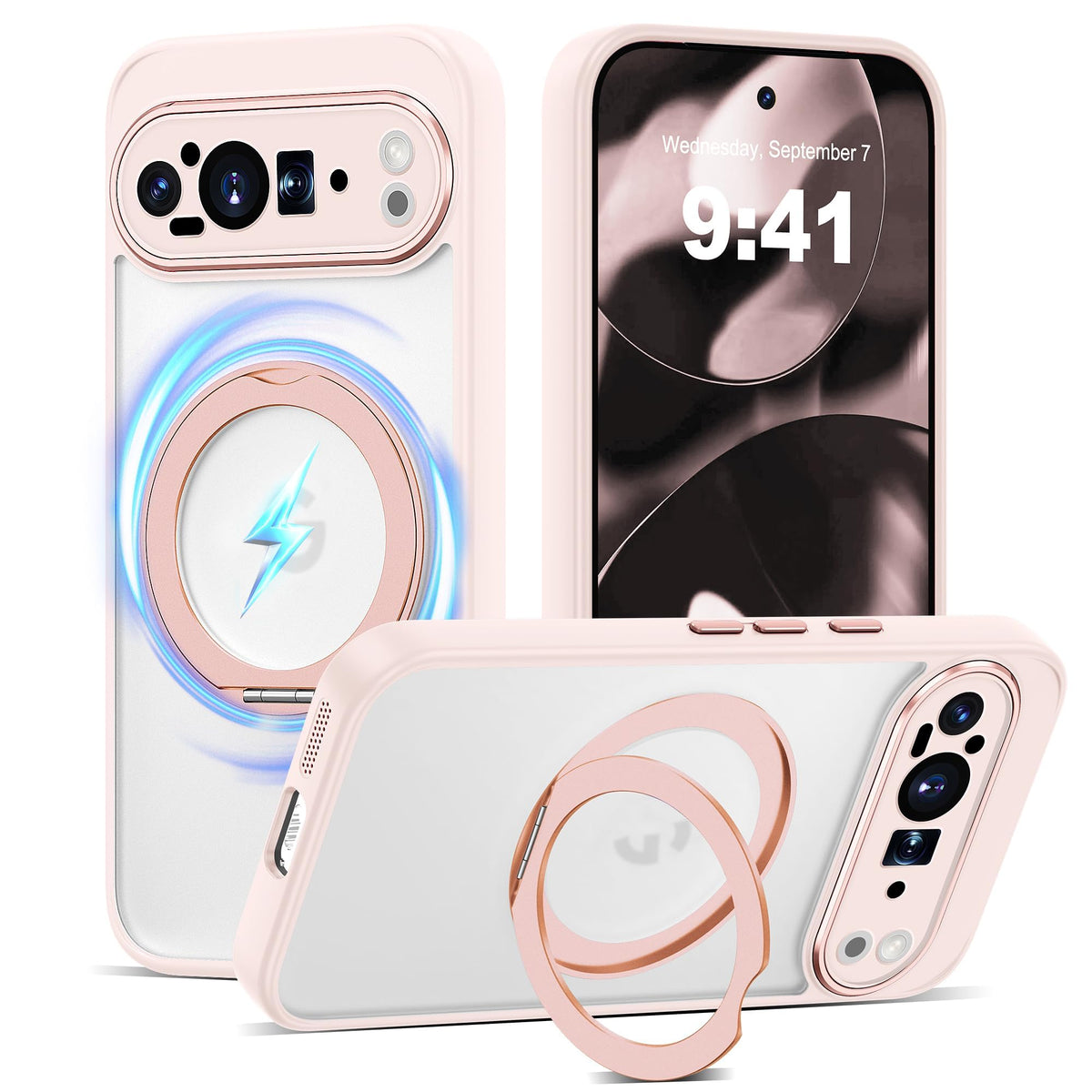 Amoraaqua Compatible With Google Pixel 9 Case With 360 Magnetic Ring Stand [Compatible With Mag-Safe ] Shockproof Translucent Ph