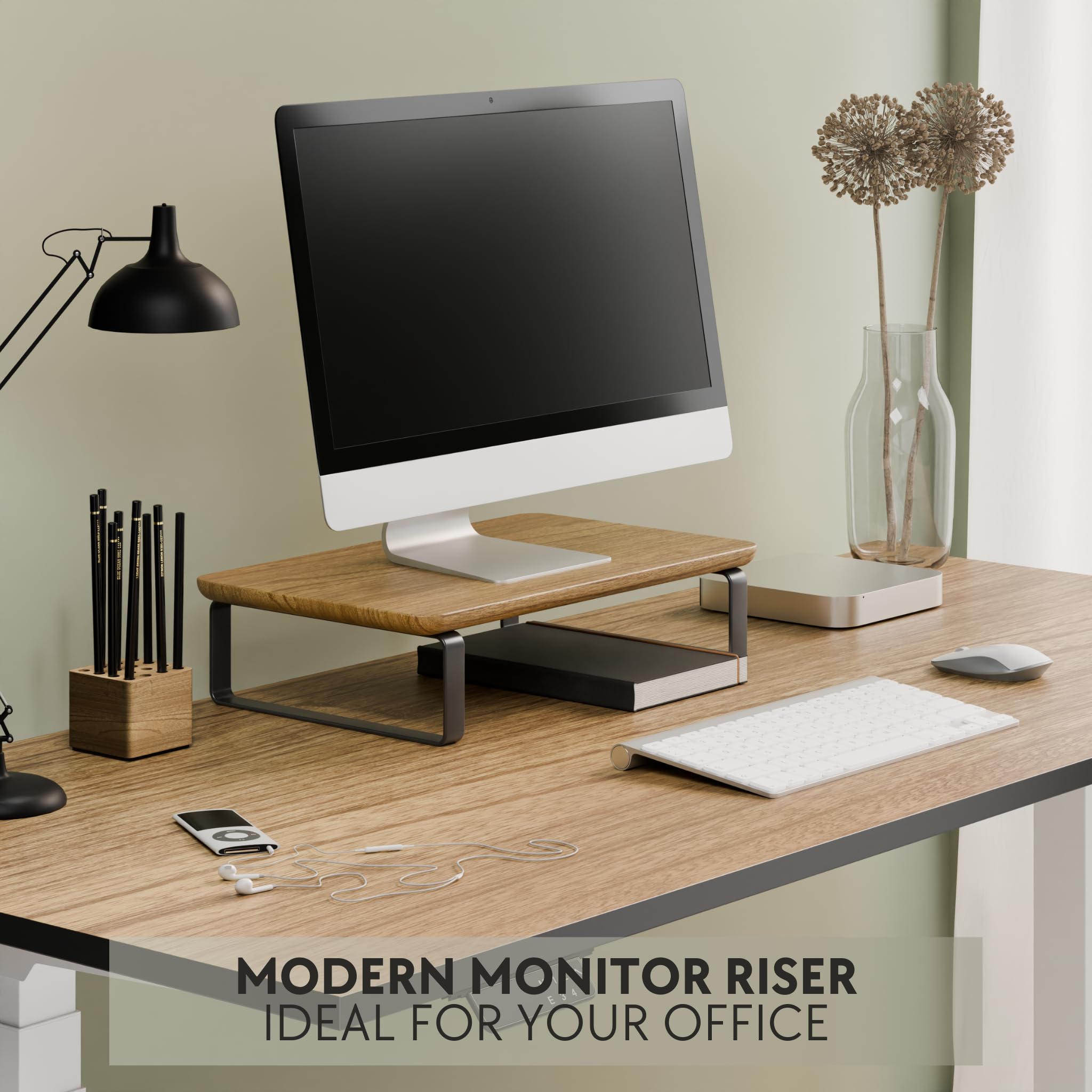 Beautiful Wooden Monitor Stand For Desk   Sturdy Stand Rises Your Monitor To The Perfect Ergonomic Level   Sleek And Functional