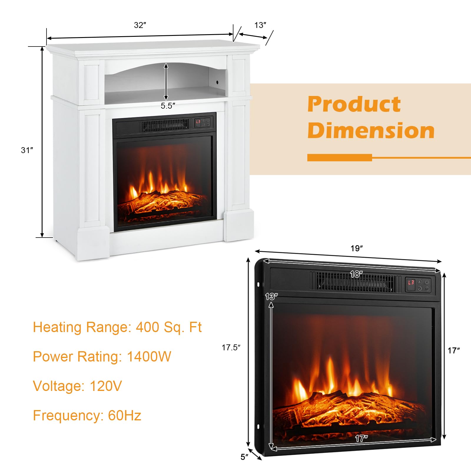 Oralner 32    Electric Fireplace With Mantel, Package Wooden Firebox Surround Freestanding Fireplace Insert Heater W/ 3 Flame Ef