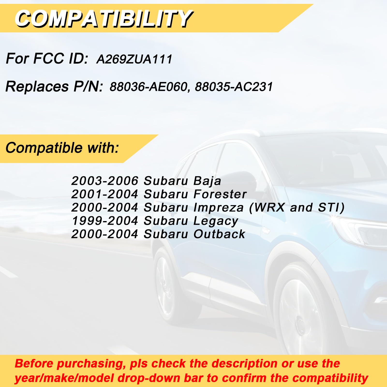 Vurkcy Key Fob Replacement For 1999-2004 Subaru Legacy/ 03-06 Baja/ 01-04 Forester/ 00-04 Impreza Outback Car Keyless Entry Remo