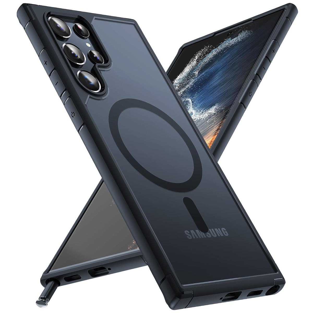Tocol For Samsung Galaxy S22 Ultra Case Magnetic, [Wireless Charging Compatible ] [Military Drop Protection] Translucent Matte B