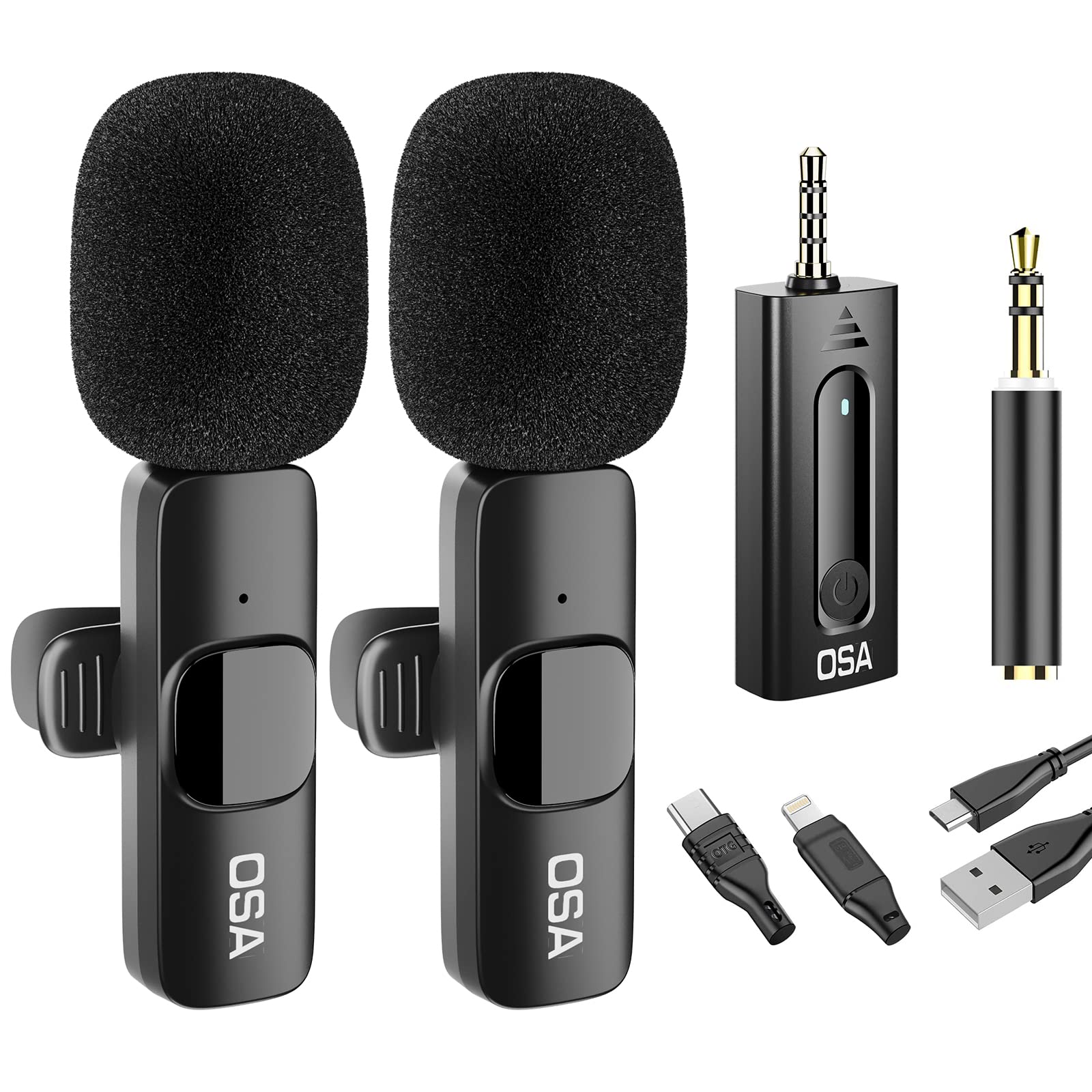 OSA Wireless Lavalier Microphone, Wireless Microphone for iPhone, Android Phone, Camera, Clip-on Plug & Play Auto-sync and Noise