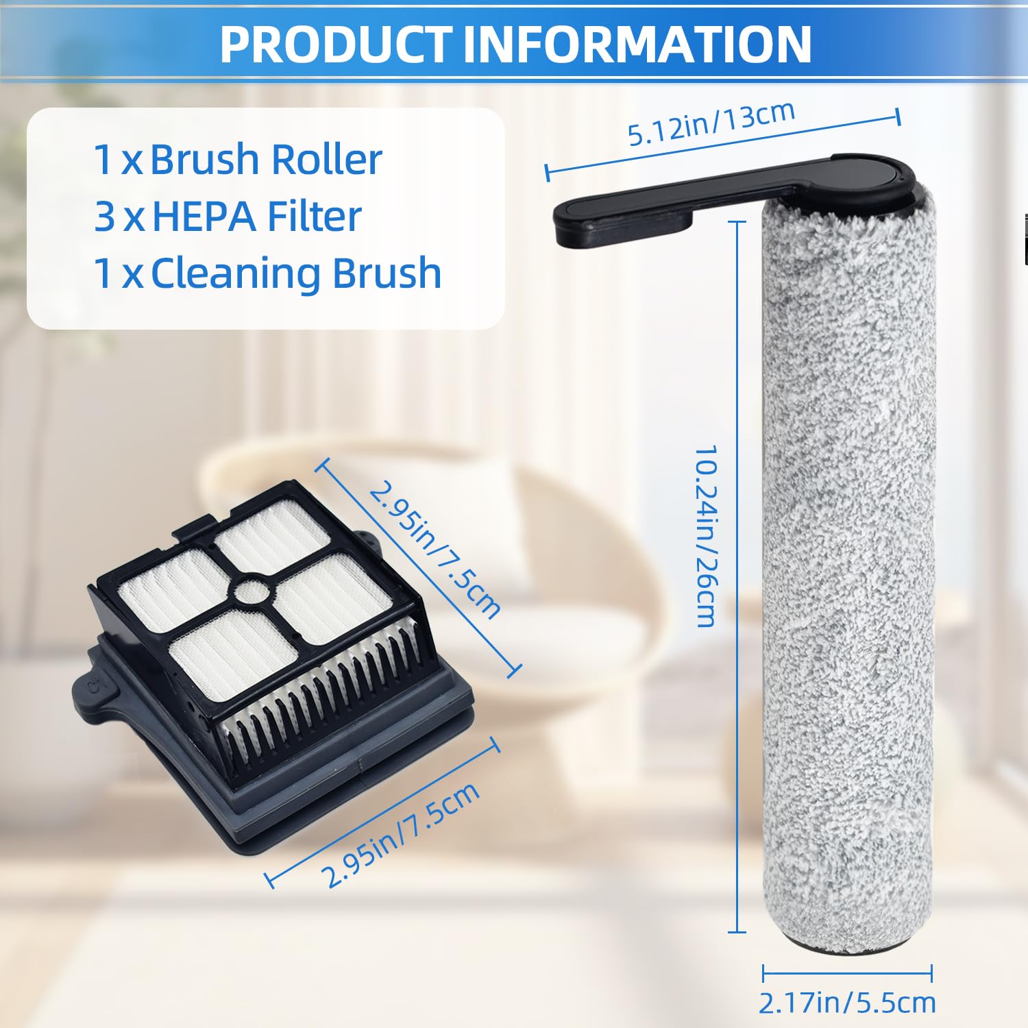 Brush Roller&Filter Replacement Compatible For Tineco Floor One S6/S7 Pro Smart Cordless Wet Dry Vacuum Floor Cleaner