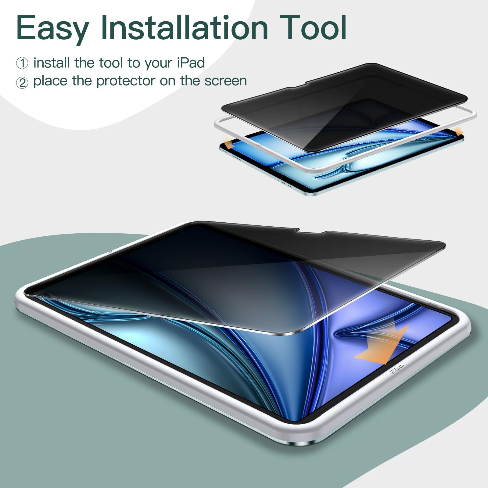 Jetech Privacy Screen Protector For Ipad Air 11 Inch M2 (2024) With Easy Installation Tool, Anti Spy Tempered Glass Film, 1 Pack