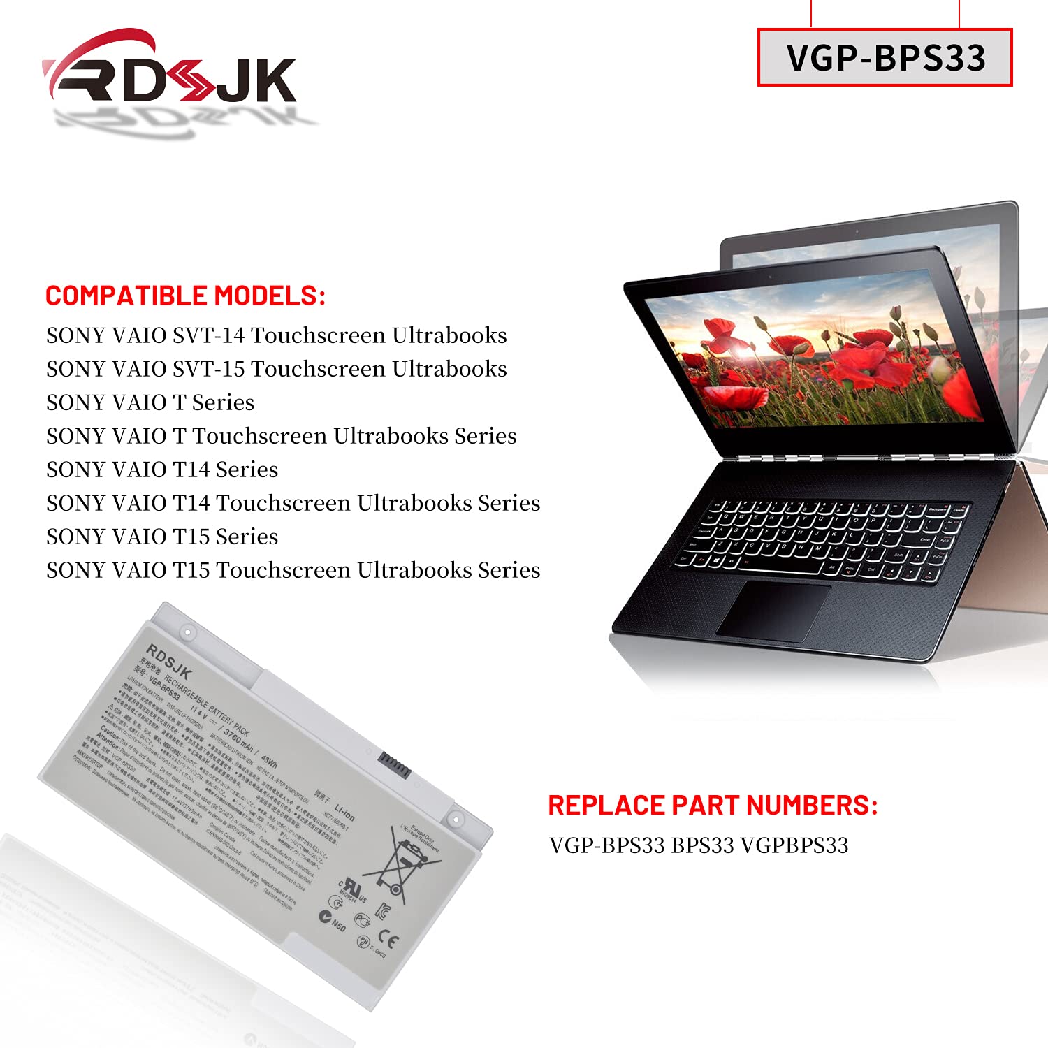 Vgp Bps33 Bps33 Laptop Battery For Sony Vaio Svt 14 Svt 15 T15 T14 Series Svt14126Cxs Svt14127Ch Svt141290X Svt141A11L Svt15115C