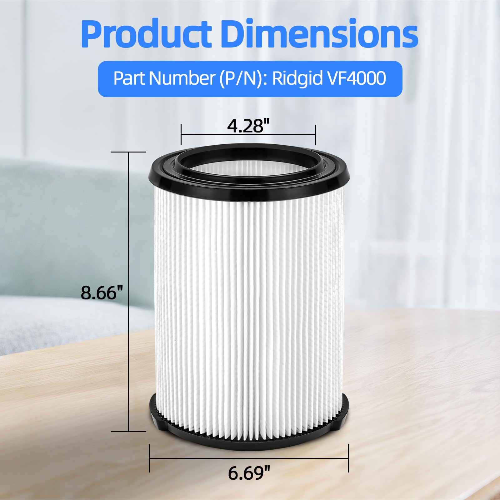 Gazeer 2 Pack Vf4000 Filter Compatible With Ridgid Shop Vac,Standard Wet/Dry Vac Filter Replacement Compatible With Ridgid 5 20