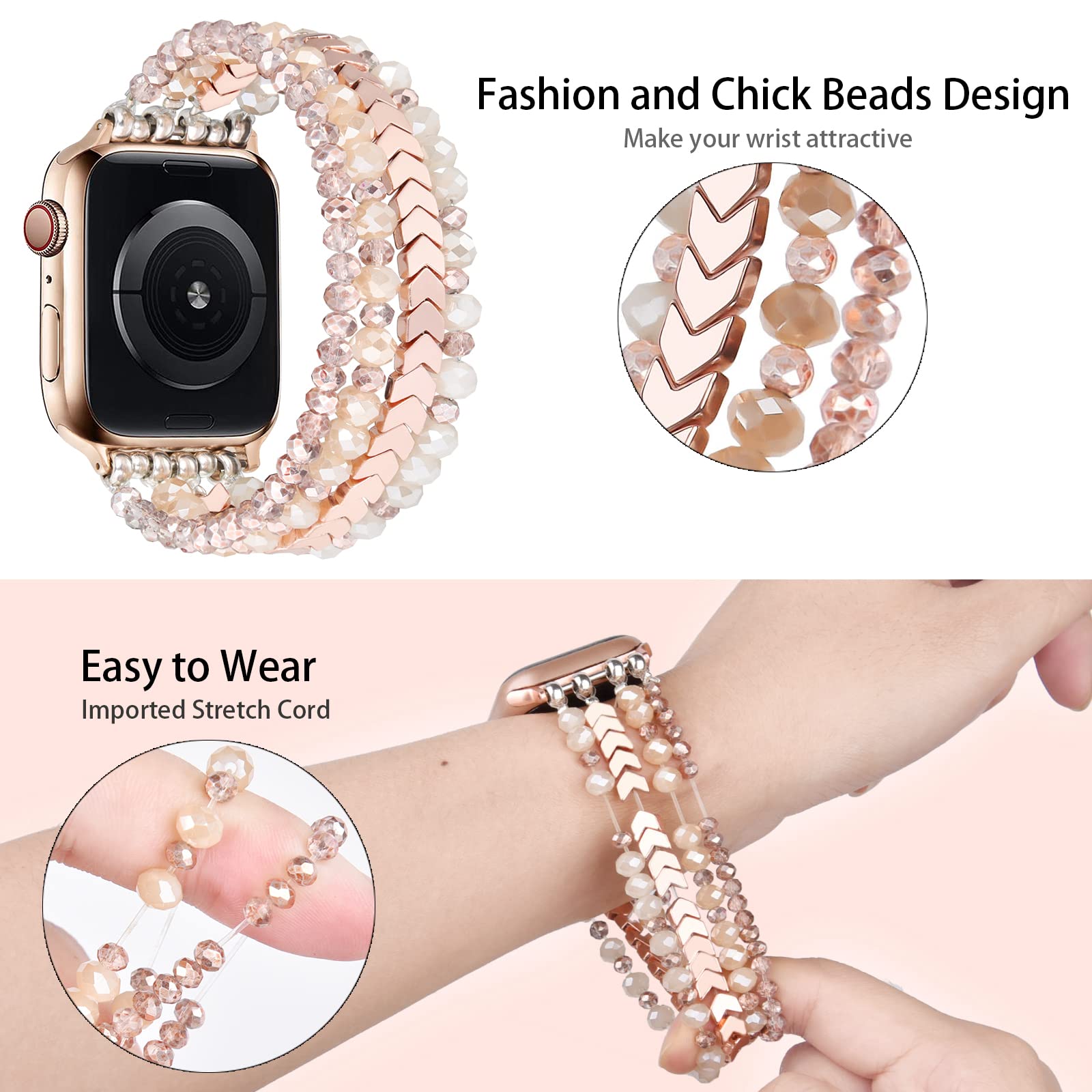 Mofree Beaded Bracelet Compatible With Apple Watch Band 40Mm/38Mm/41Mm/42Mm(Series 10) 9/8/7/Se/6/5/4/3/2/1 Women Fashion Handma