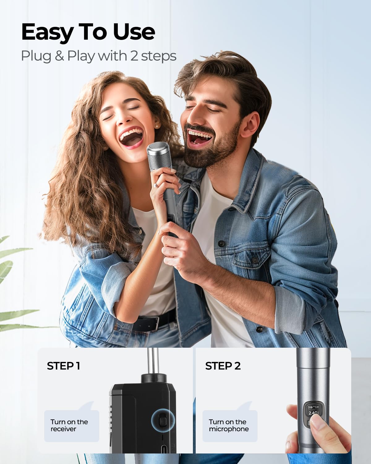 Luvumvlt Wireless Microphone, Dual Handheld Dynamic Mic With Rechargeable Receiver, 40H Duration, 200Ft Range, Plug And Play, Ka