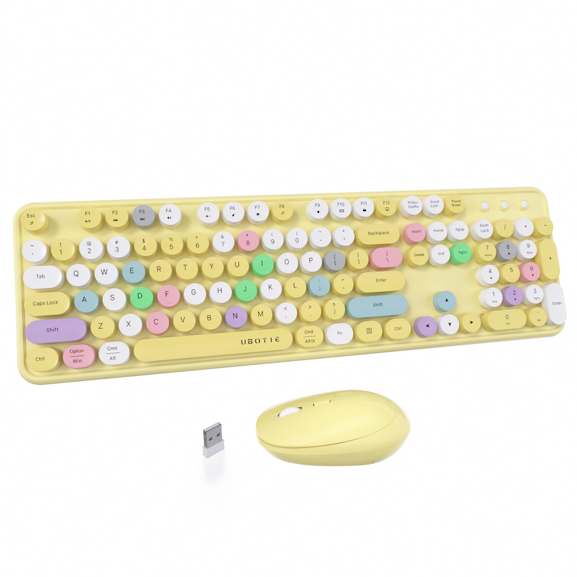 Ubotie Colorful Computer Wireless Keyboard Mouse Combos, Typewriter Flexible Keys Office Full Sized Keyboard, 2.4Ghz Dropout Fre