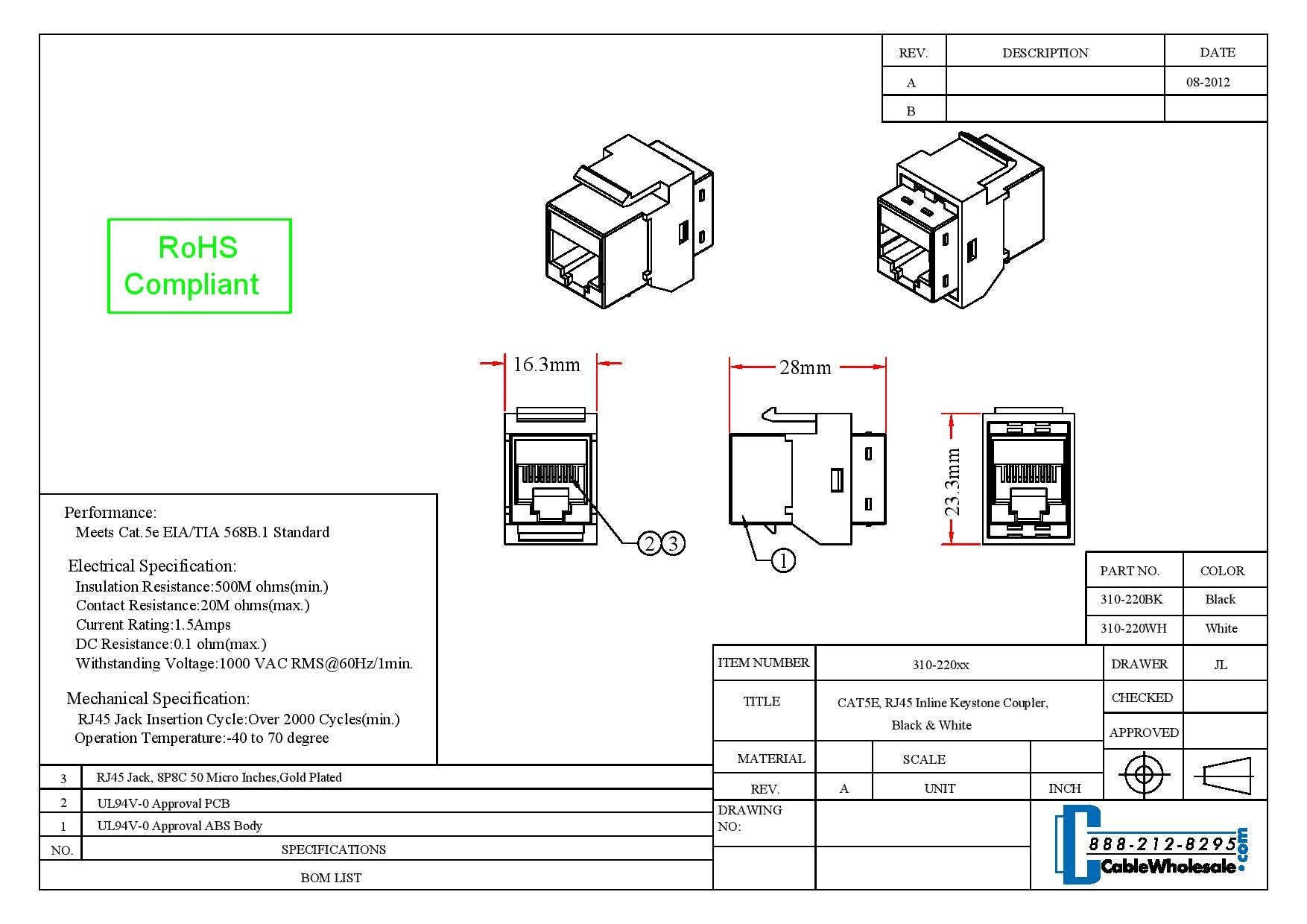 Cablewholesale Cat5E Keystone Inline Coupler, Rj45 Female To Female Connector, White