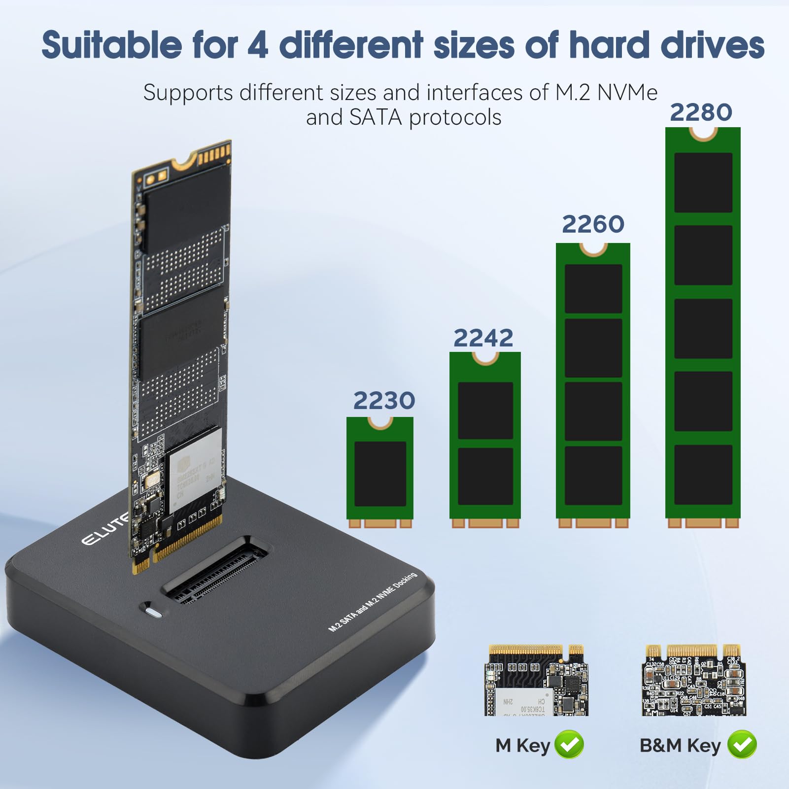 Eluteng M.2 Nvme & Sata To Usb C Docking Station Dual Protocol M.2 To Usb C Adapter 10Gbps External Ssd Enclosure For M Key, B+M