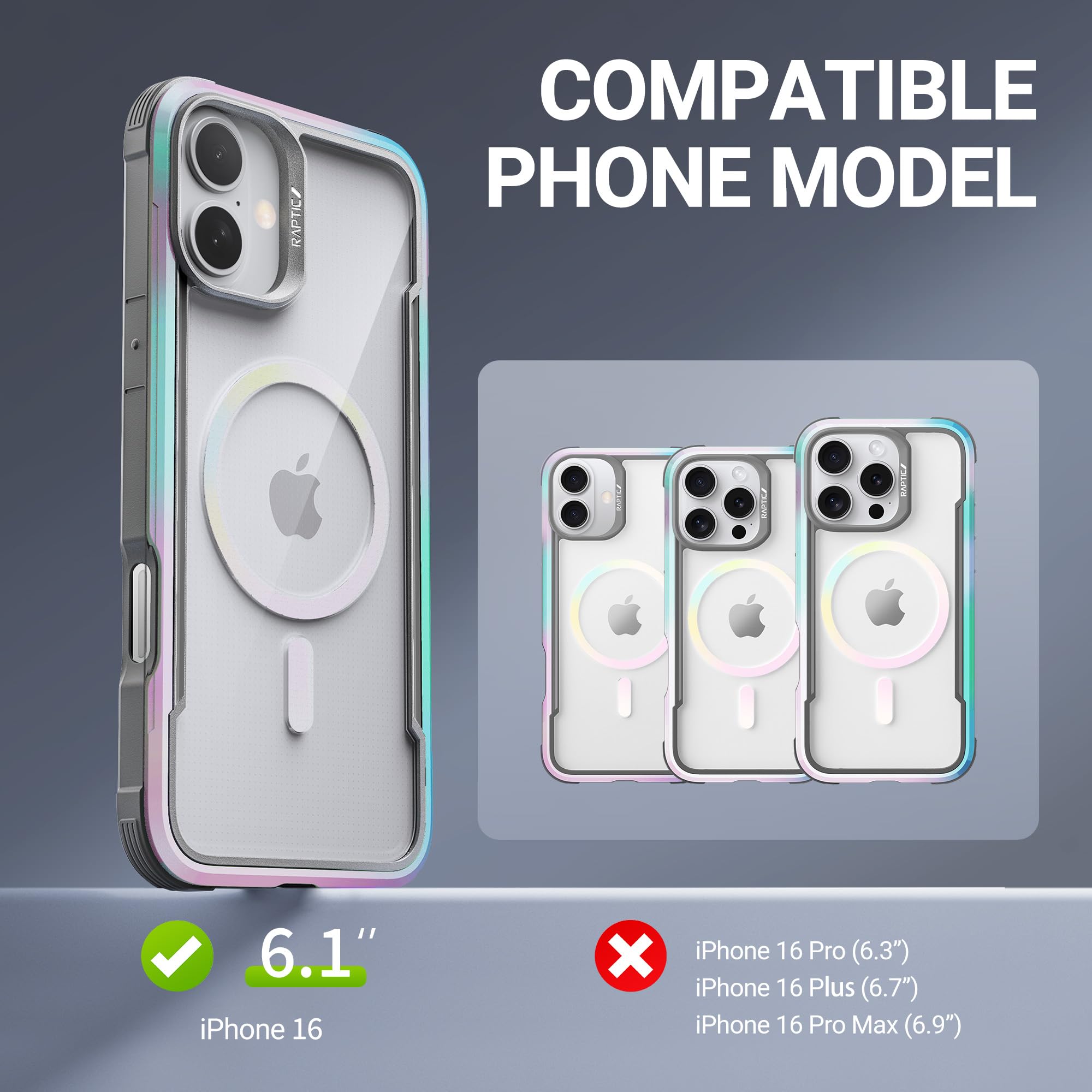 Raptic Shield 2.0 For Iphone 16 Case, [For 2024 Capture Button Shockproof Protective Clear Case], Military Grade 13Ft Drop Teste