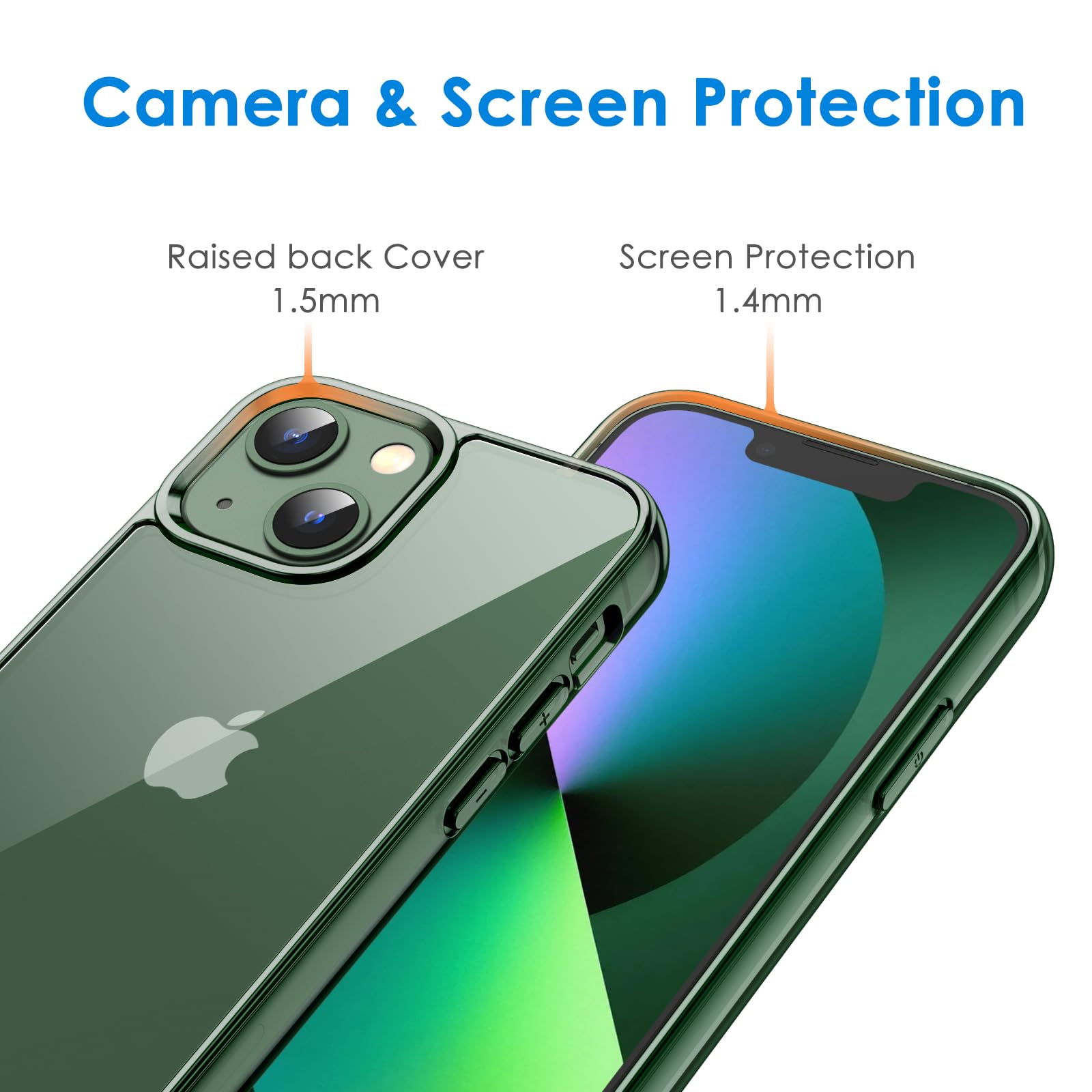 Jetech Case For Iphone 13 Mini 5.4-Inch, Non-Yellowing Shockproof Phone Bumper Cover, Anti-Scratch Clear Back (Alpine Green)