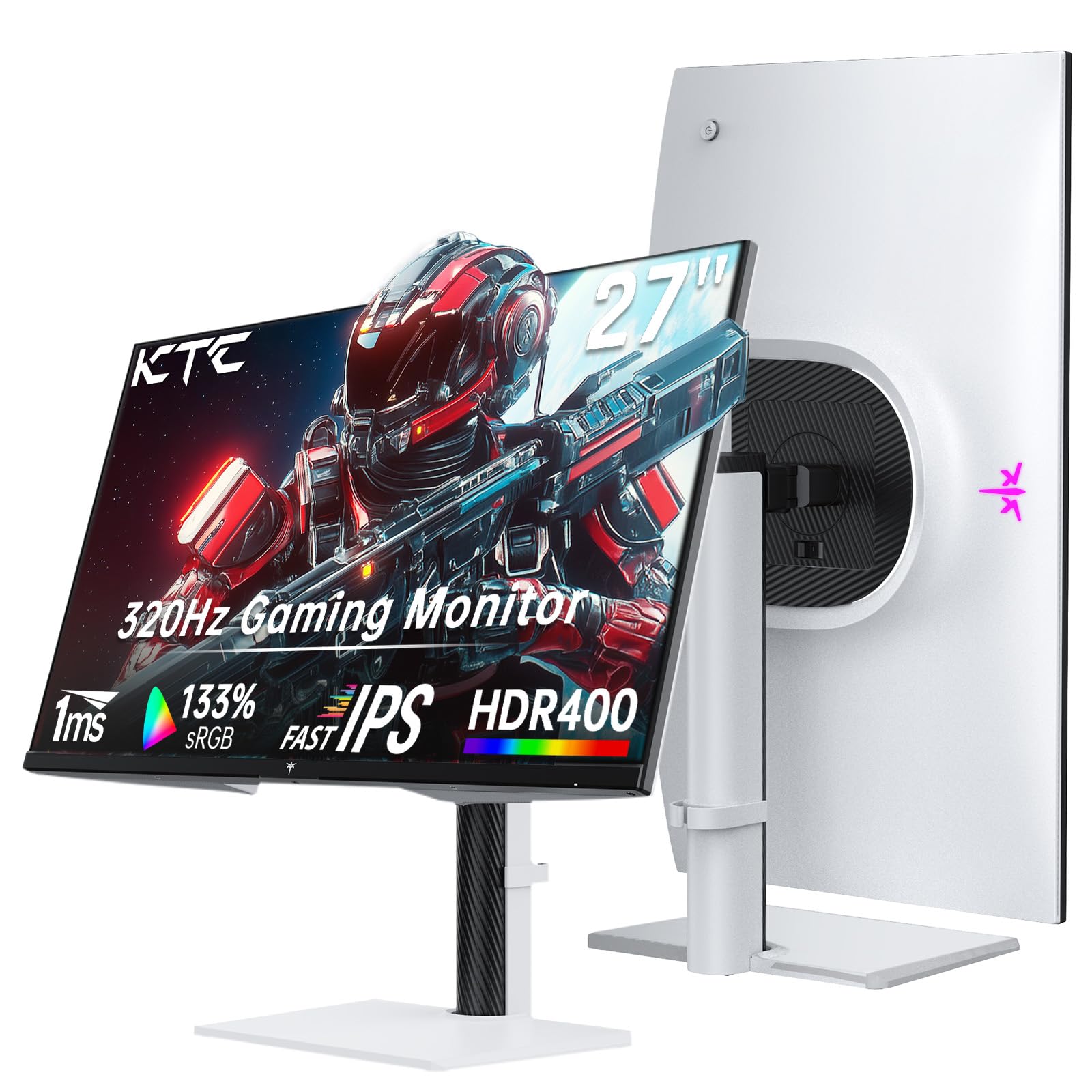 Ktc Monitor 27 Inch White Gaming Monitor Wqhd (2560X1440) Fast Ips, 300Hz (Supports 320Hz Via Overclocking) 1Ms 144% Srgb High B
