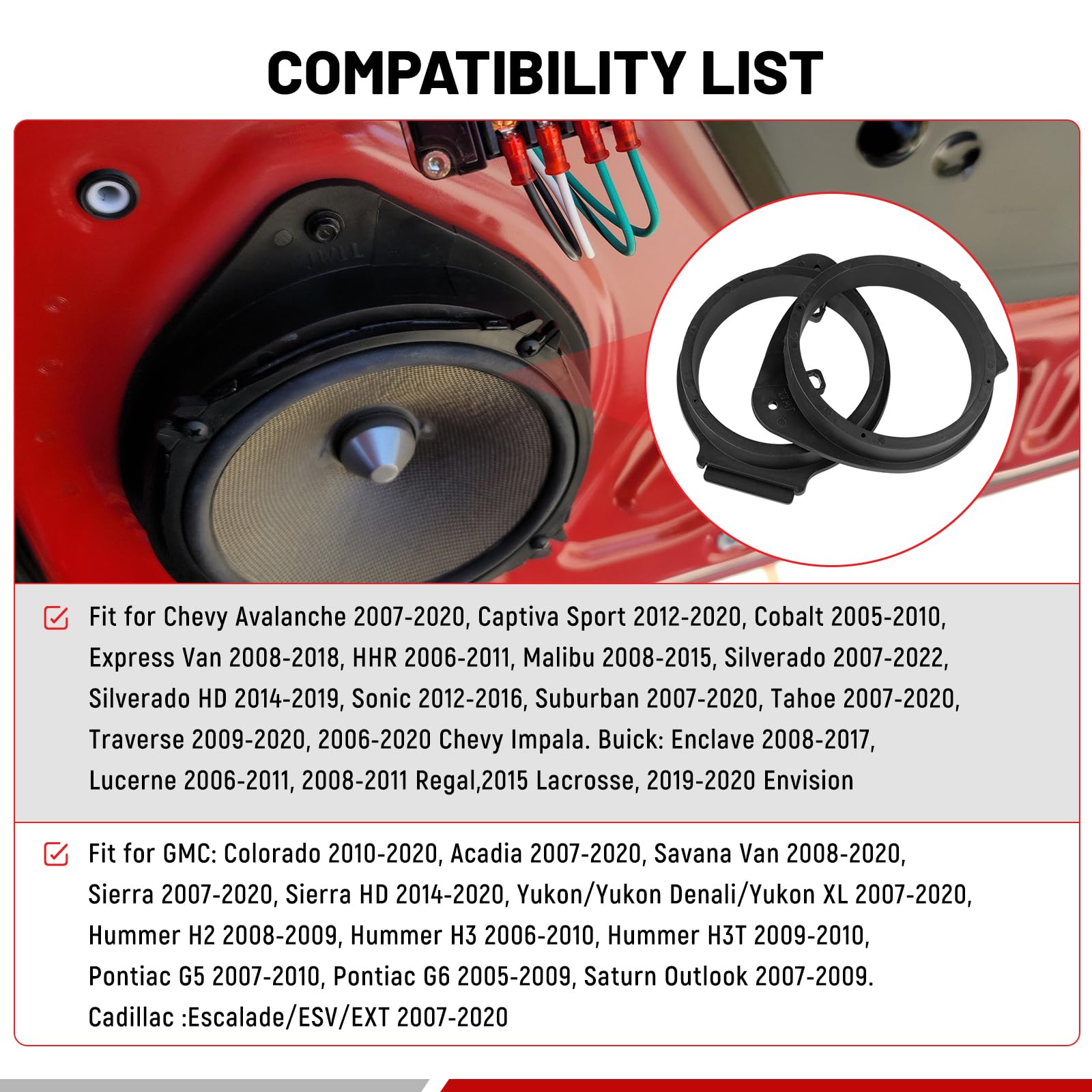 Red Wolf Front/Rear Door 6.5'' Inch Aftermarket Speaker Update Install Speaker Adapter Bracket Spacers For Chevrolet 2006 2021,