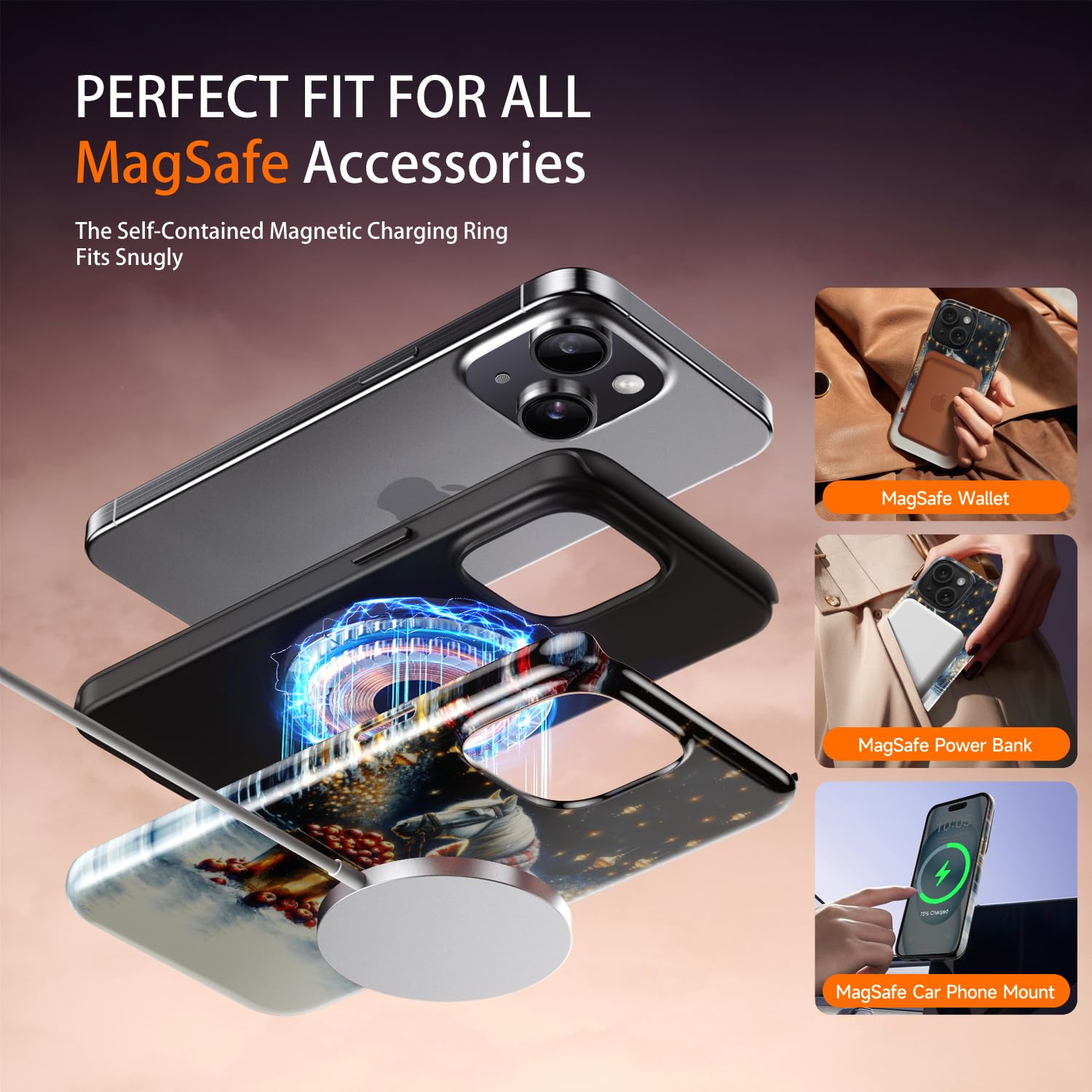 Dorismax Christmas Phone Case For Iphone 15 - Wireless Charging Compatible - Dual-Layer Hard Shell + Silicone Cover - Protective