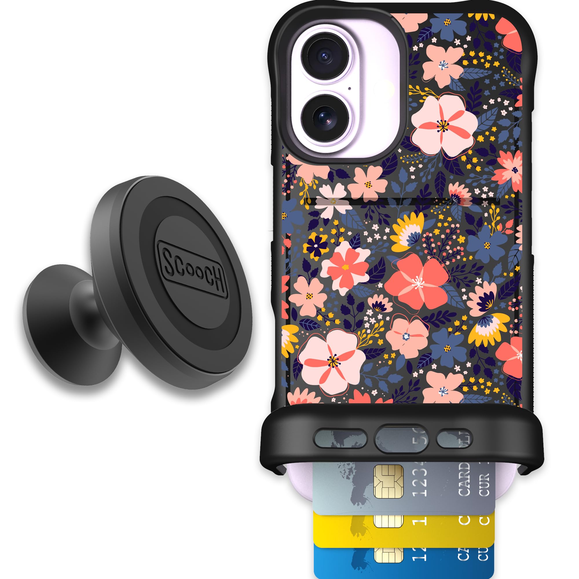 Scooch for iPhone 17 Case with Card Holder, Wingmate Wallet Case with Hidden Card Slot and RFID Protection, Starter Bundle with 