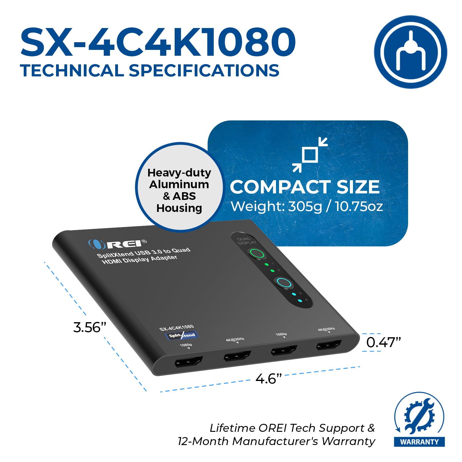 Orei Splitextend Hdmi Splitter Extended Display For Quad Monitor - Multi-Monitor Display 5 Separate Screens - Usb-C Adapter To H