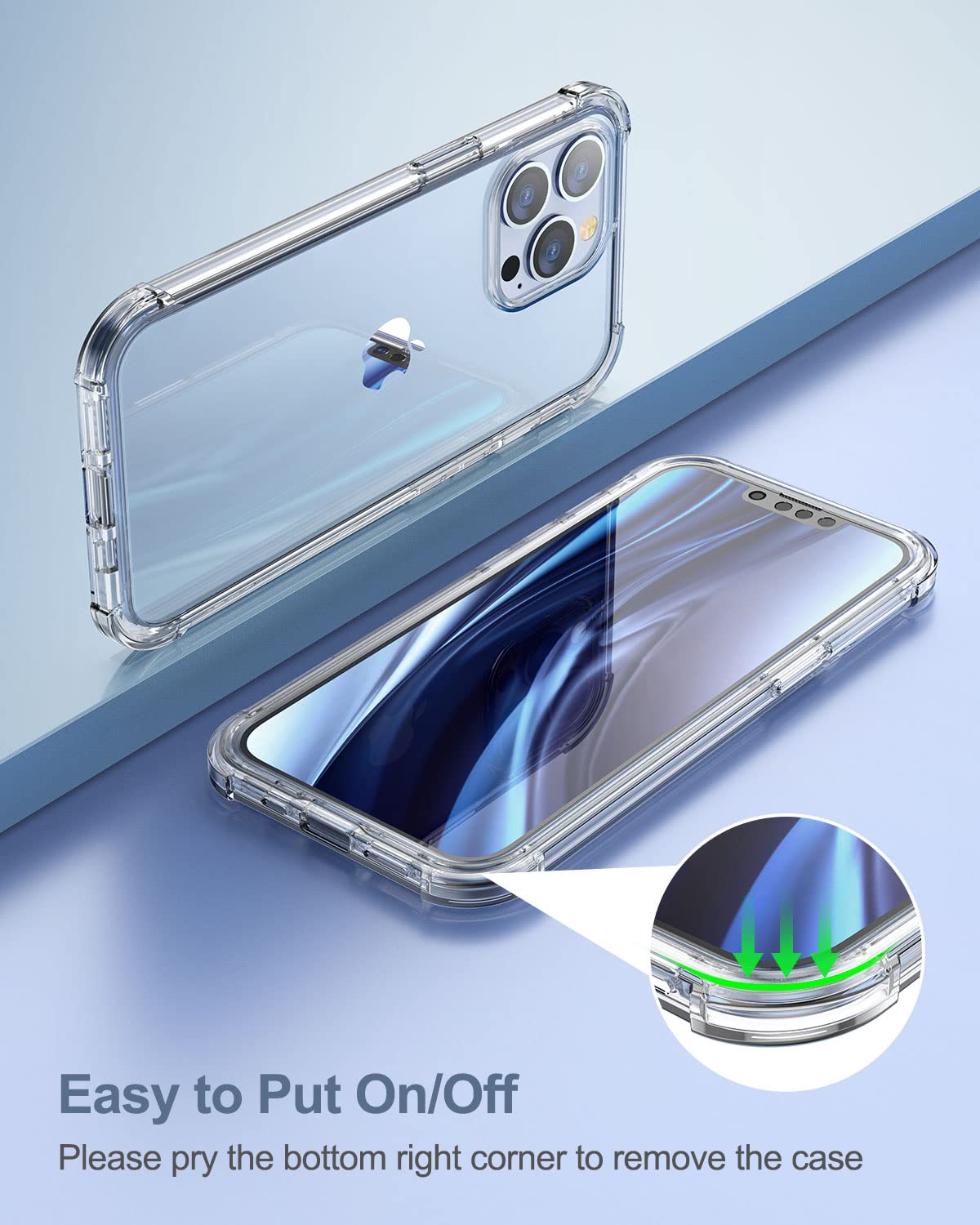 Suritch For Iphone 13 Pro Clear Case 6.1'' (Only), [Built In Screen Protector] Full Body Protective Hard Shell+Soft Tpu Phone Ca