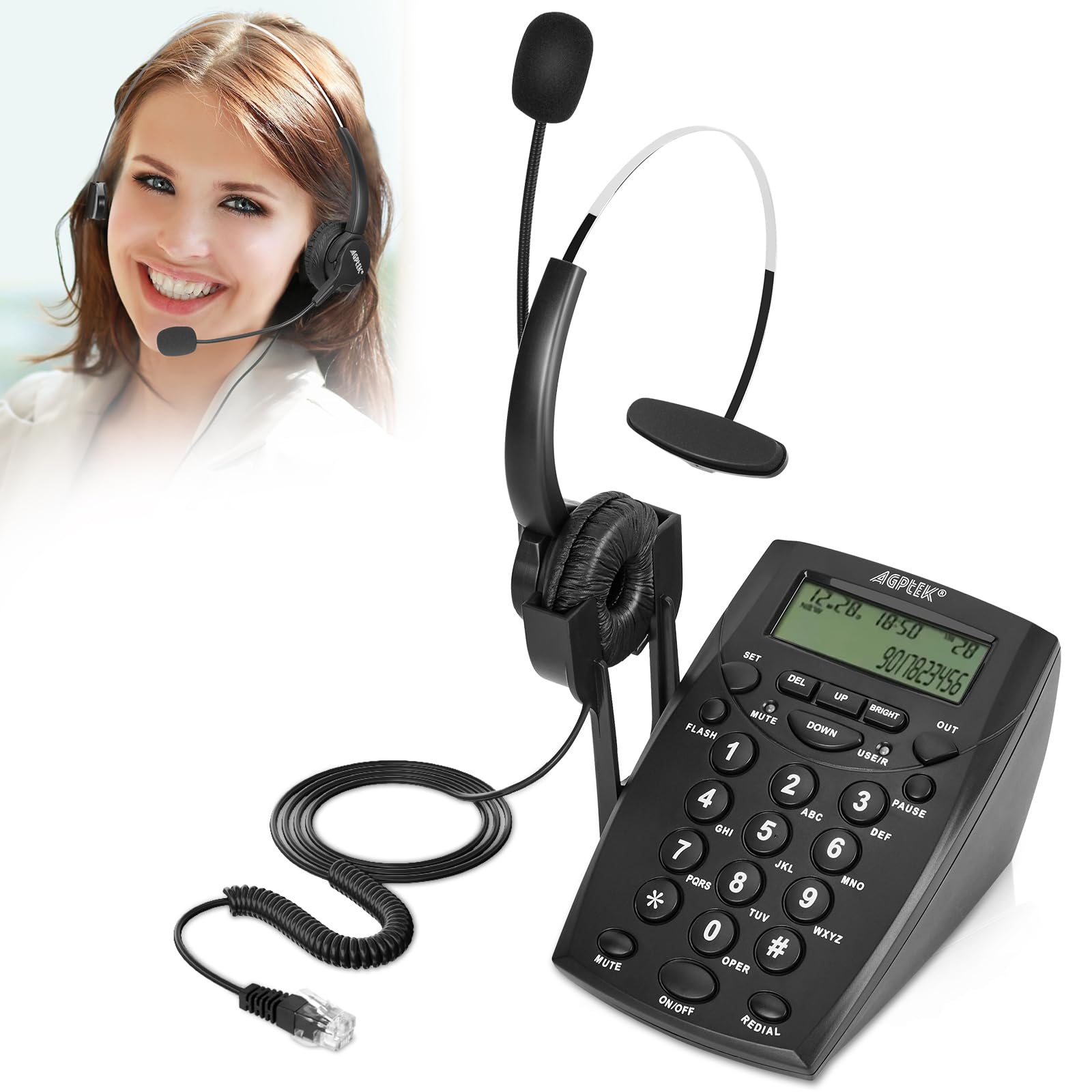 Agptek Call Center Dialpad Headset Telephone With Tone Dial Key Pad & Redial