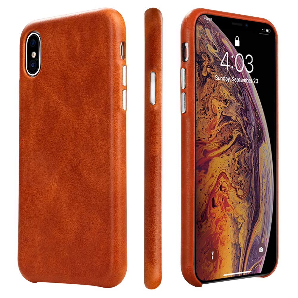 Toovren Iphone X Case, Iphone Xs/10 Case Genuine Leather Cover Case Protective Ultra Thin Anti Slip Vintage Shell Hard Back Cove