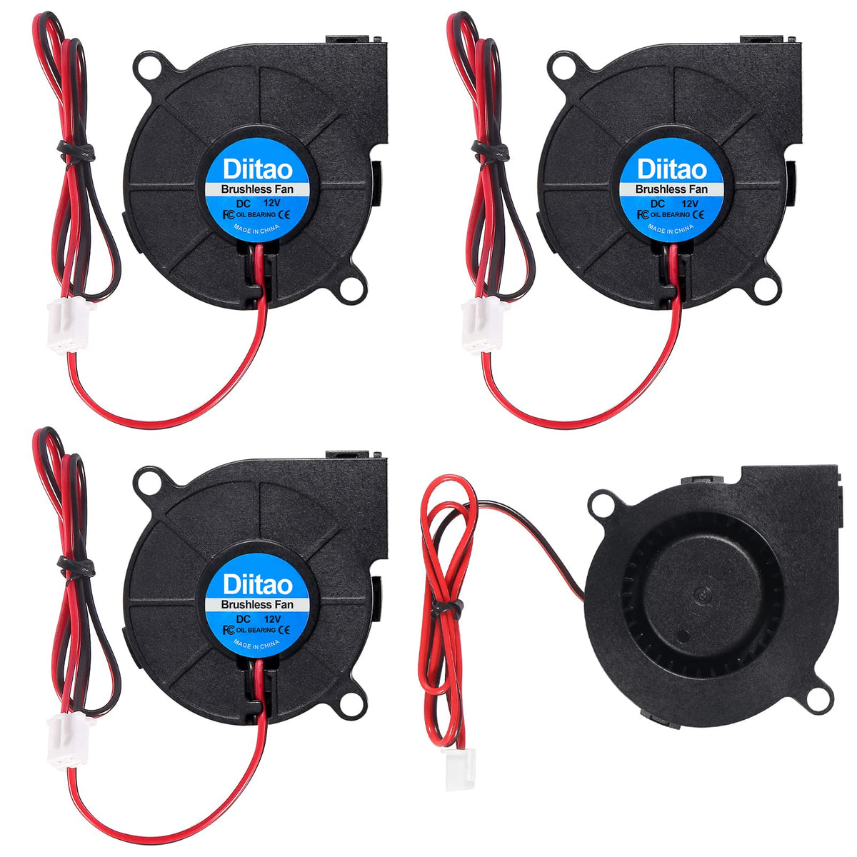 Diitao 4Pcs 5015 Cooling Blower Fan Dc 12V Fans Brushless Cooling Blower Fans 50X50X15Mm 2 Pin For 3D Printer Small Appliances(D