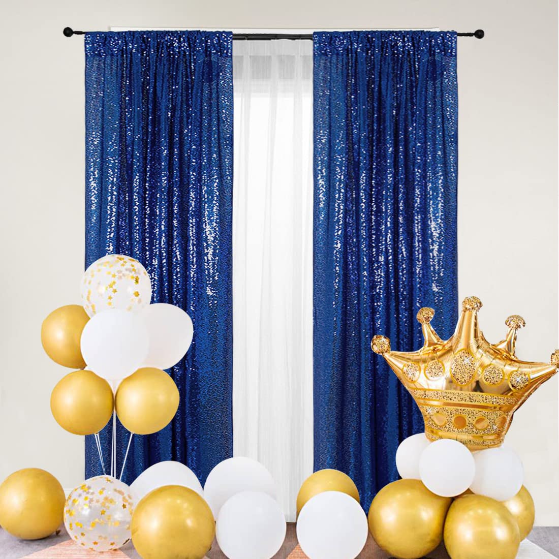 Partydelight Navy Blue 2Ft X 8Ft Sparkly Sequin Backdrop Curtains 2 Panels For Wedding Party Room Decorations