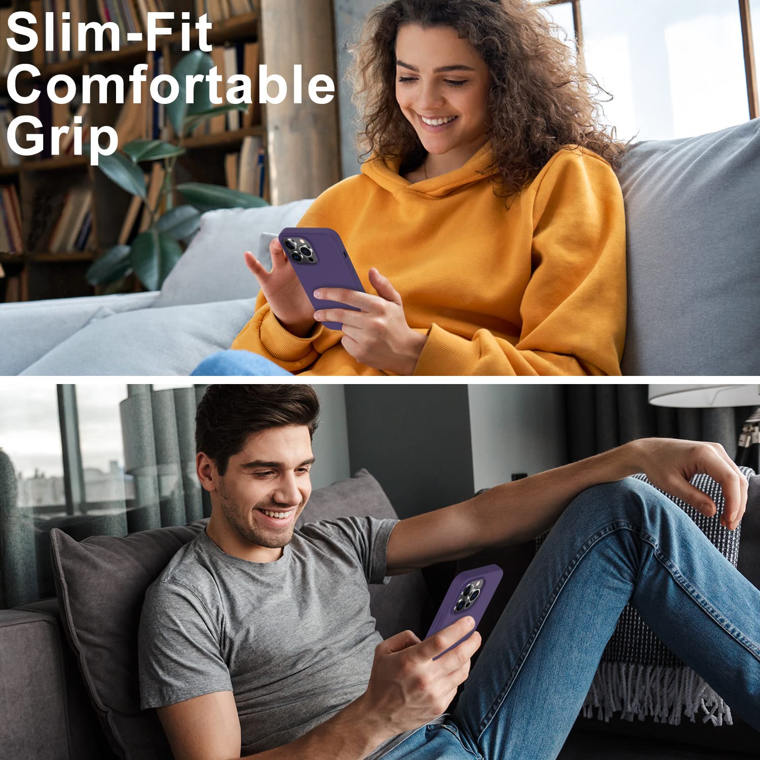 DEENAKIN iPhone 14 Pro Phone Case Slim Fit Shockproof Silicone Gel Rubber with Screen Protector Elegant Dark Purple 6.1"