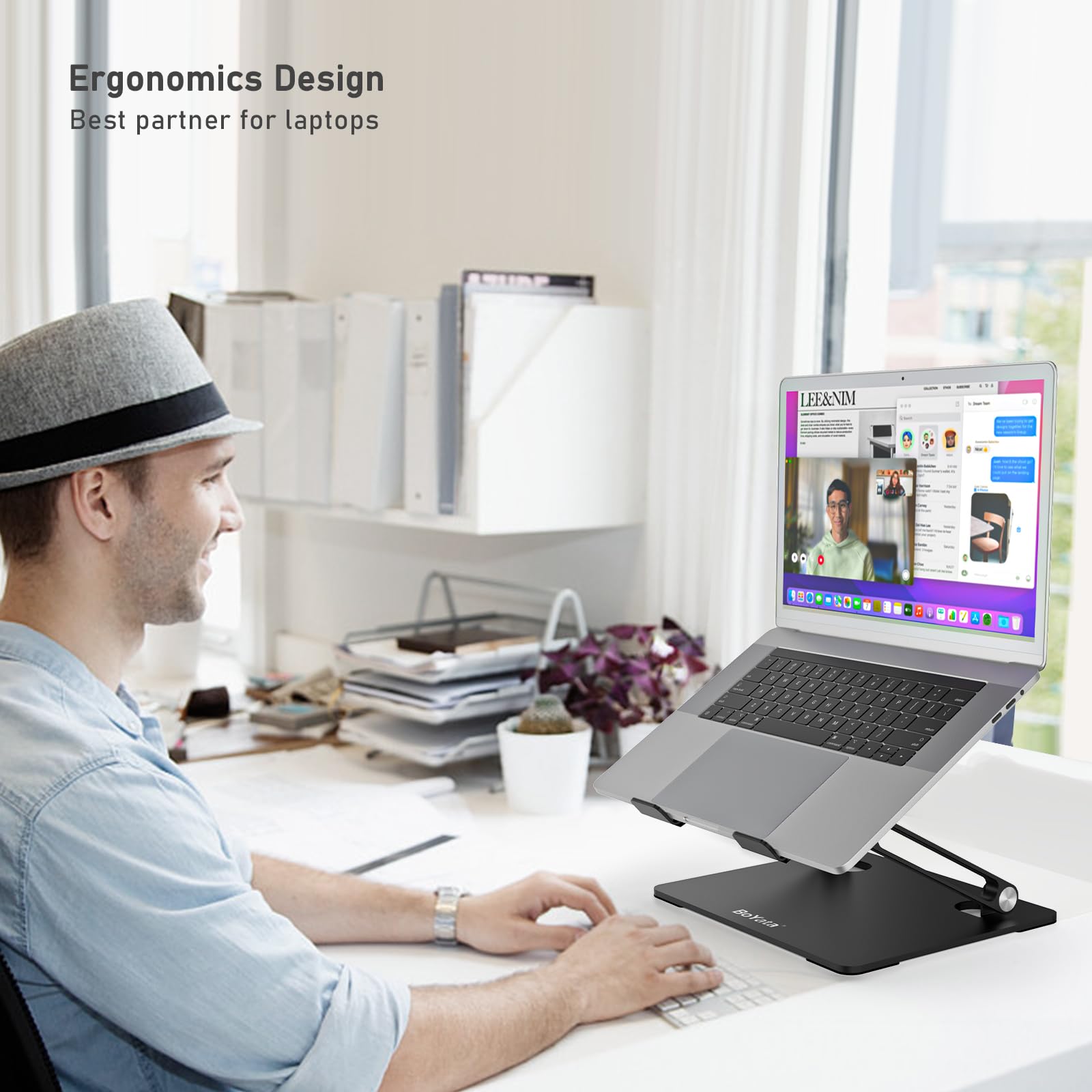 Boyata Laptop Stand, Adjustable Laptop Riser With Slide Proof Silicone And Protective Hooks, Laptop Stand For Laptop Up To 17 In