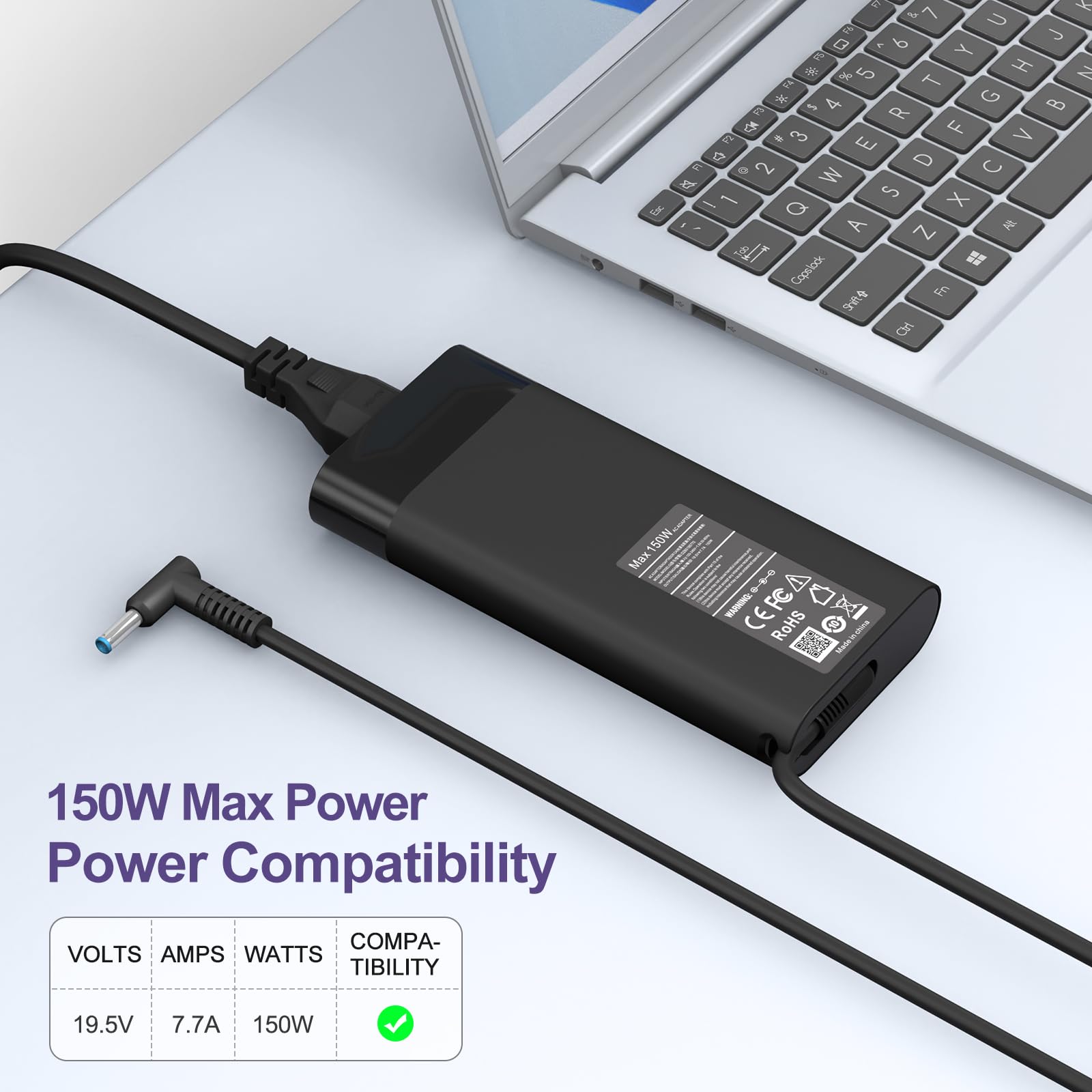 Slim 150W Hp Laptop Charger For Hp Zbook 15 G3 G4 G5 G6,Zbook Studio G3 G4 G5 G6 G7 G8, Zbook Studio X360 G5, Omen By 15 17 Pavi