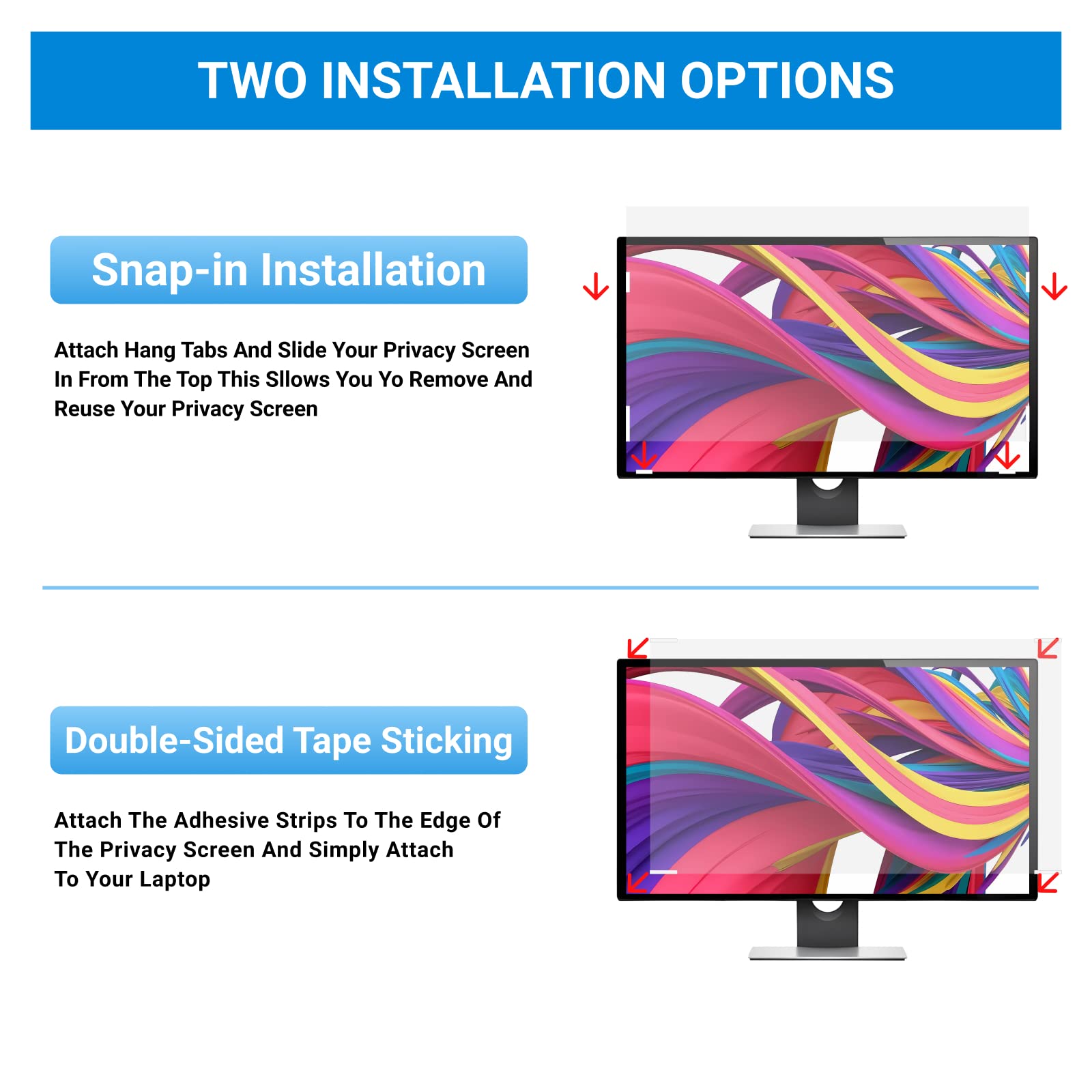 Zcazy [2  Pack 24 Inch Computer Privacy Screen For 16:9 Widescreen Monitor Shield Removable Eye Protection Anti Glare Blue Light