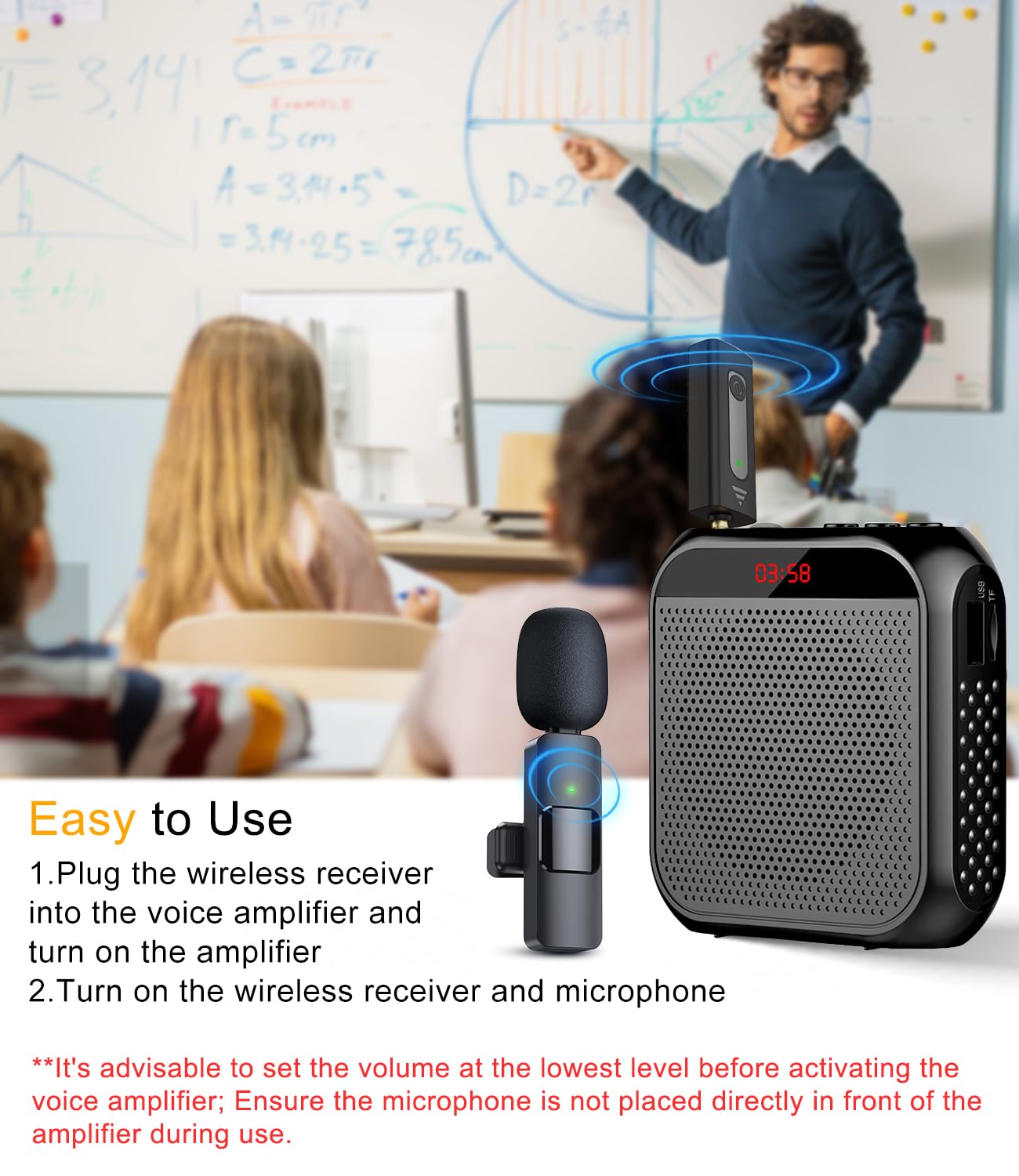 Jkoailiwi Personal Voice Amplifier For Teachers, Mini Voice Amplifier With Wireless Lavalier Microphone, Portable Megaphone Spea