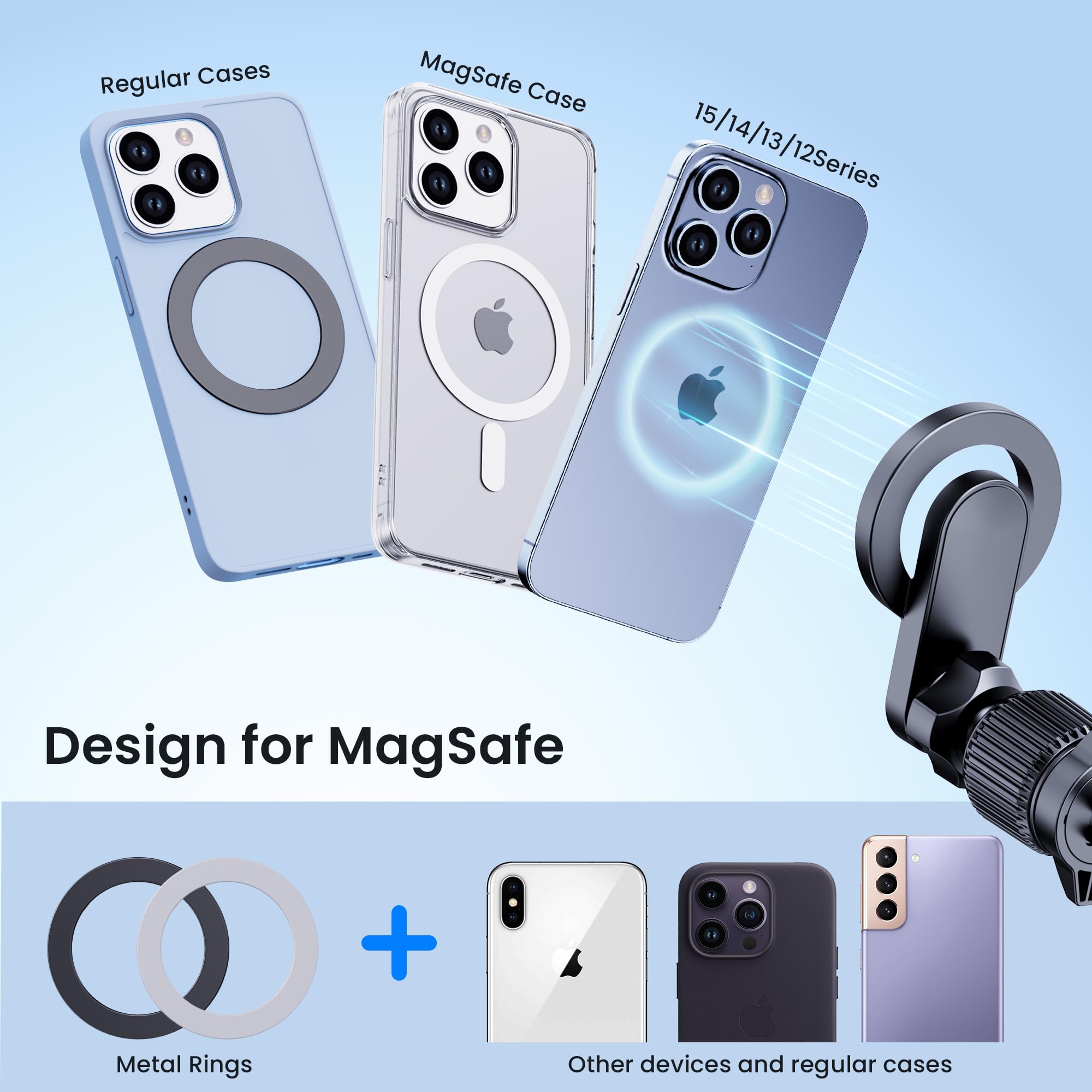 Pgu For Magsafe Car Mount [Strongest Magnets] Magnetic Phone Holder For Car [Hands Free] Air Vent Car Cell Phone Holder Mount Ca