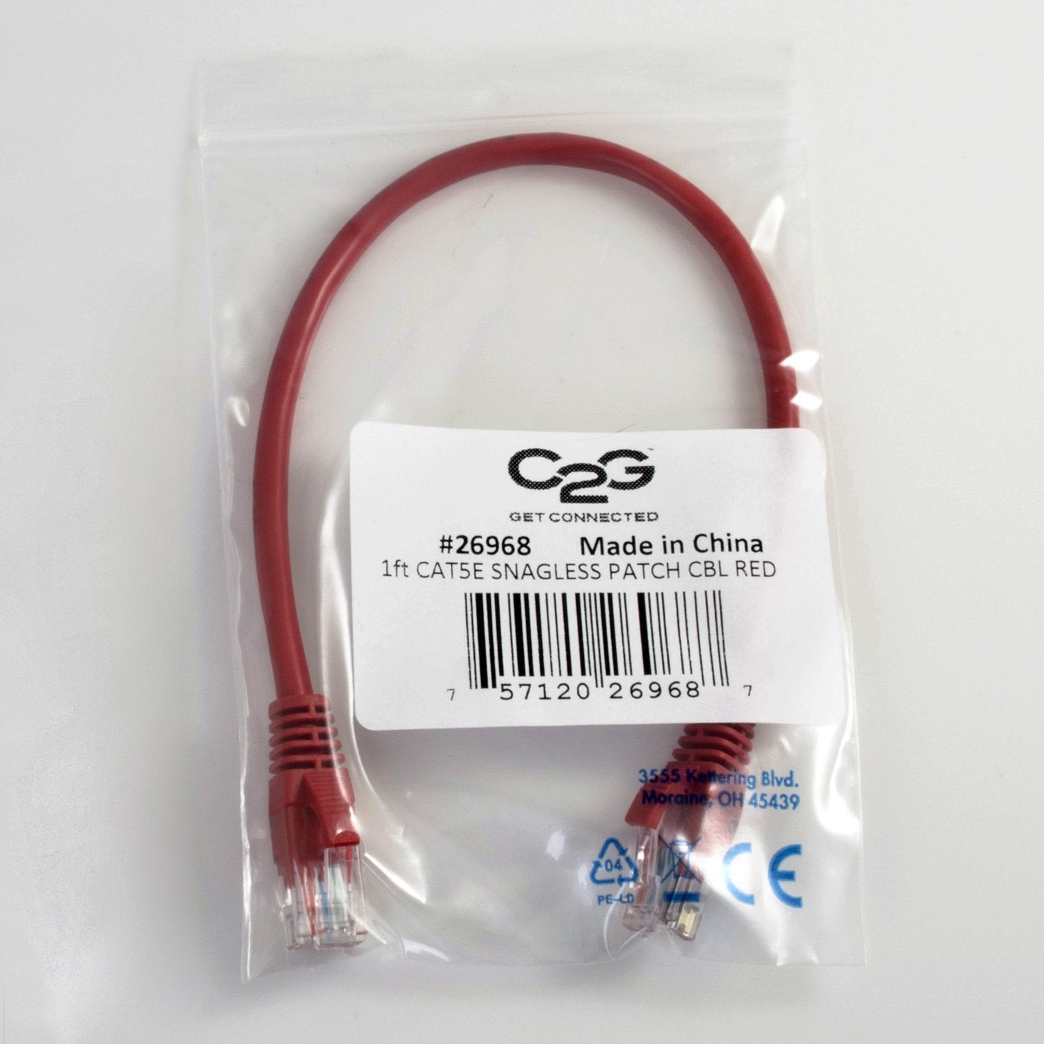 C2G/Cables To Go 15190 Cat5E Snagless Unshielded (Utp) Network Patch Cable, Red (5 Feet/1.52 Meters)