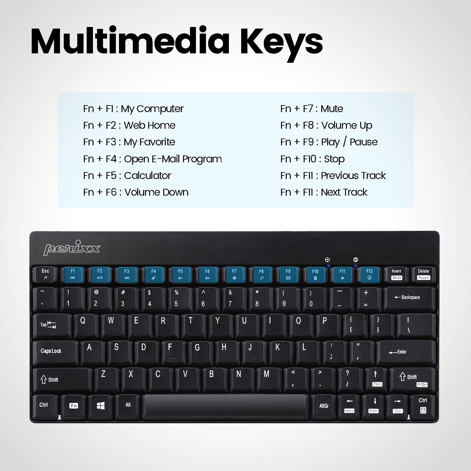 Perixx Periduo 712B Wireless Mini Keyboard And Mouse Set, Black, Us English Layout