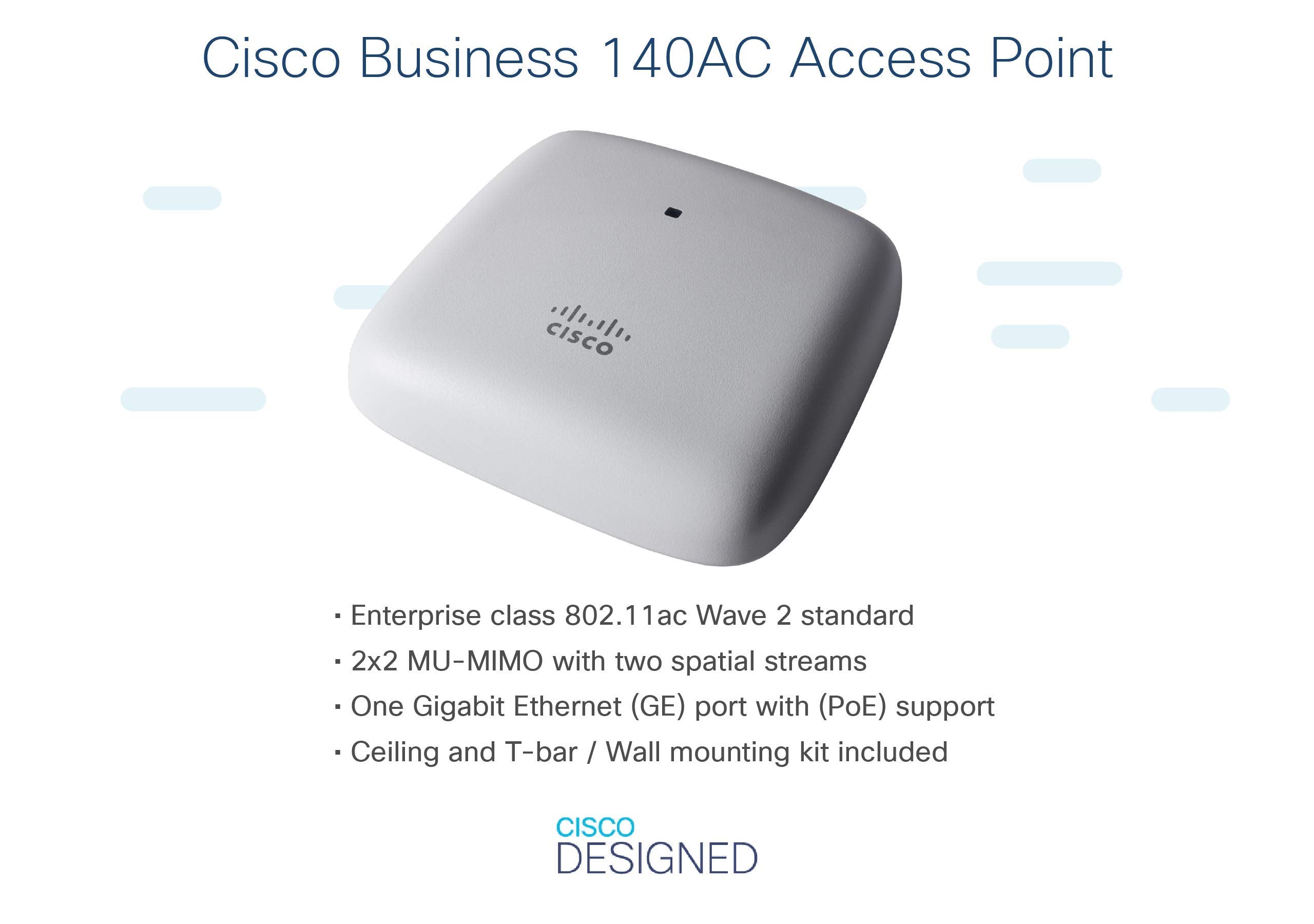 Cisco Business 140Ac Wi Fi Access Point | 802.11Ac | 2X2 | 1 Gbe Port | Ceiling Mount | Limited Lifetime Protection (Cbw140Ac B)