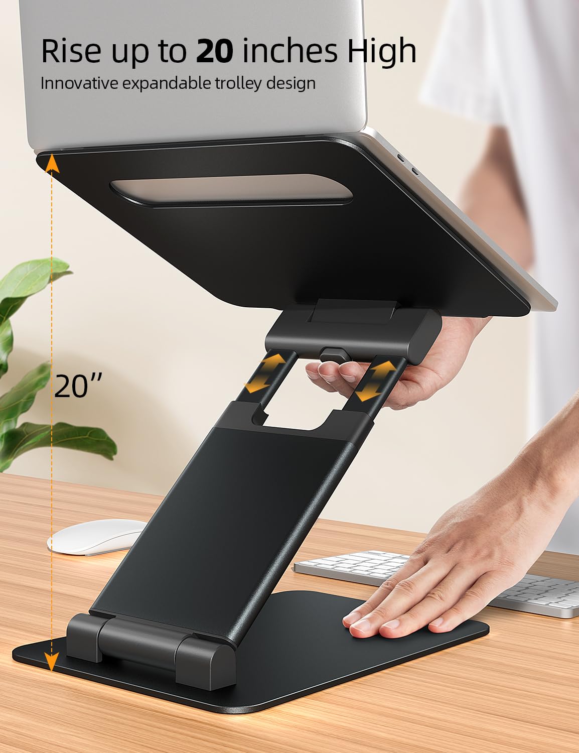 Nulaxy Height Adjustable Laptop Stand For Desk, Dual Foldable Aluminum Computer Riser, Pull Out Design Ergonomic Sit To Notebook Holder Convertor, Compatible With All 10 17' Laptops, Tablets, Black