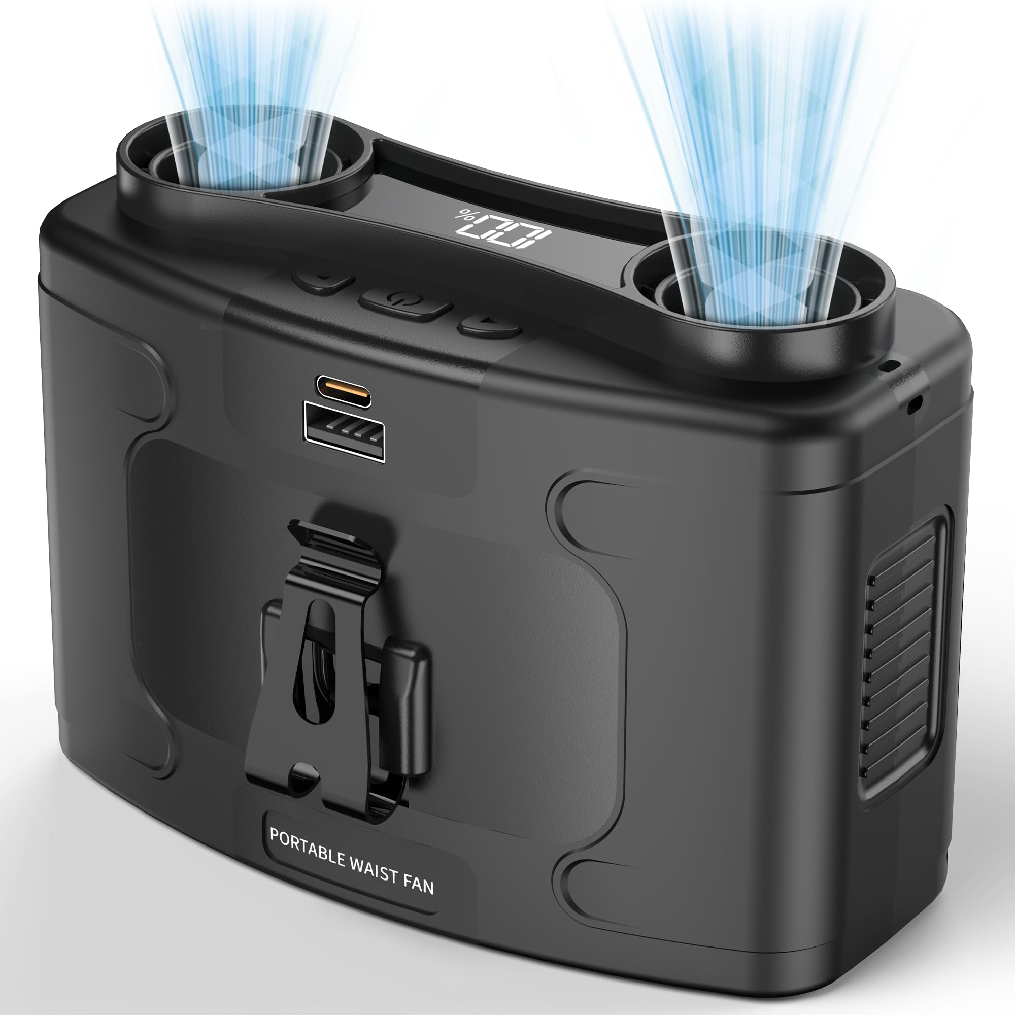 10000mAh Portable Waist Fan, Personal Fan Clip on with Rechargeable Battery operated, Dual Motors Upto 20H Cooling,10 Speeds,160