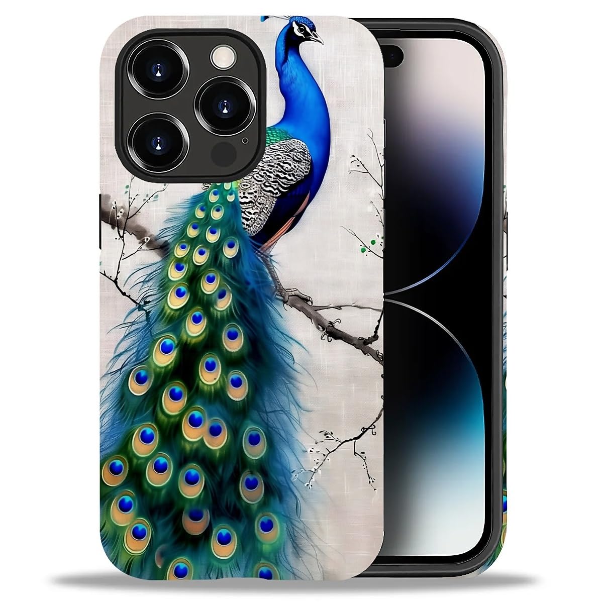WANKBLC Compatible with iPhone 14 Pro Max Matte Case, Cute Peacock Tree Art Pattern for Girl Full Body Design Soft Silicone Drop
